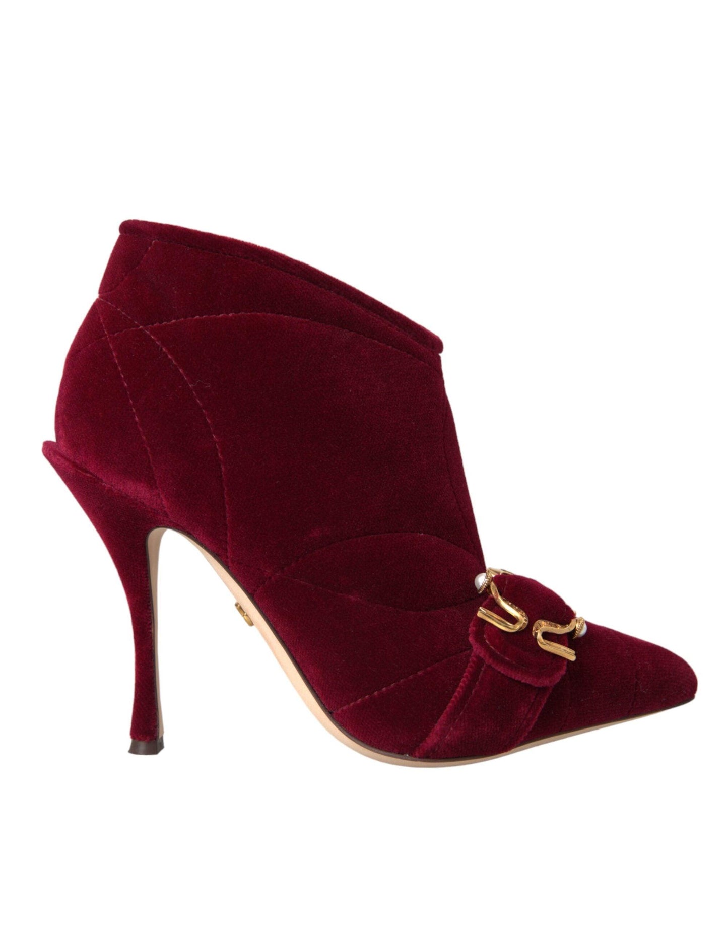 Dolce & Gabbana Dark Red Velvet Devotion Buckle Boots Shoes - Arichezz.store