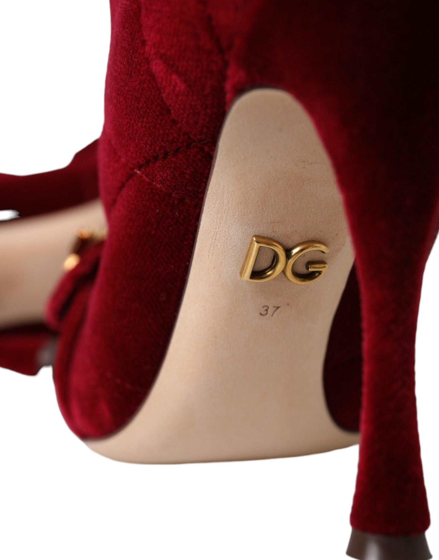 Dolce & Gabbana Dark Red Velvet Devotion Buckle Boots Shoes - Arichezz.store