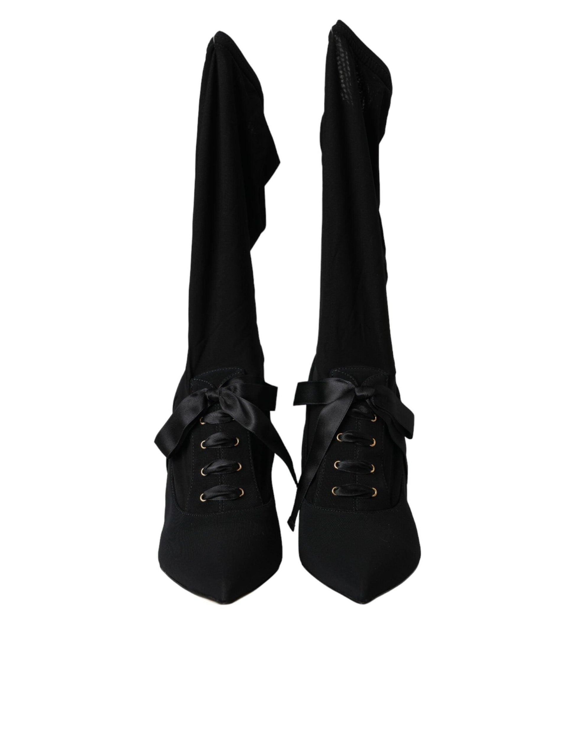 Dolce & Gabbana Black Stiletto Heels Mid Calf Boots Shoes - Arichezz.store