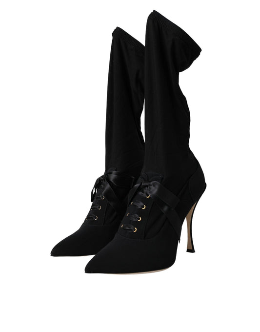 Dolce & Gabbana Black Stiletto Heels Mid Calf Boots Shoes - Arichezz.store