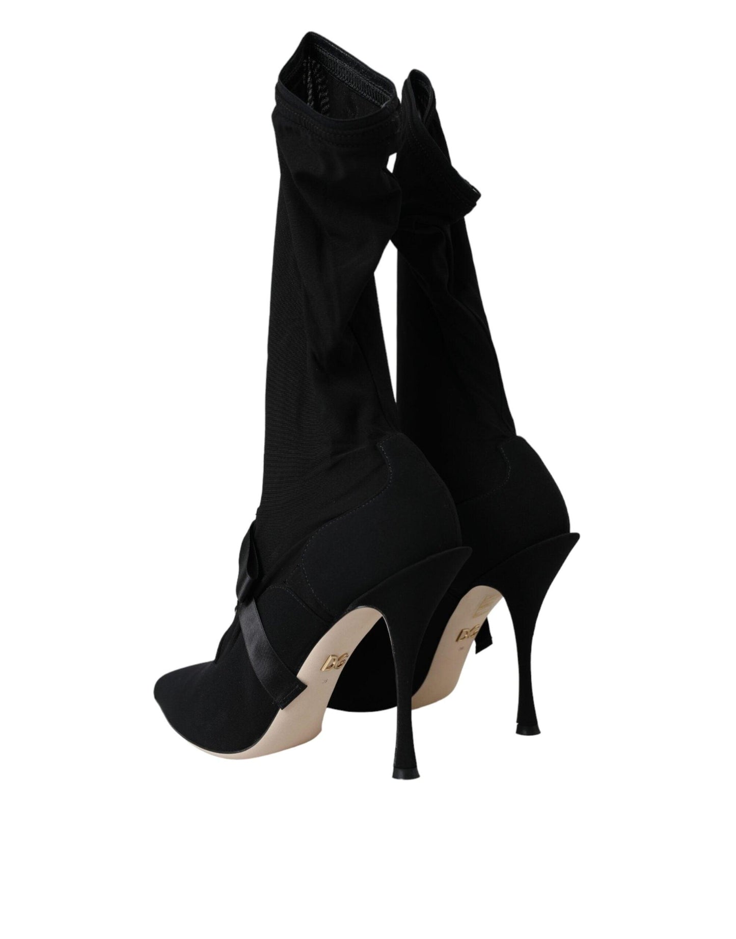 Dolce & Gabbana Black Stiletto Heels Mid Calf Boots Shoes - Arichezz.store