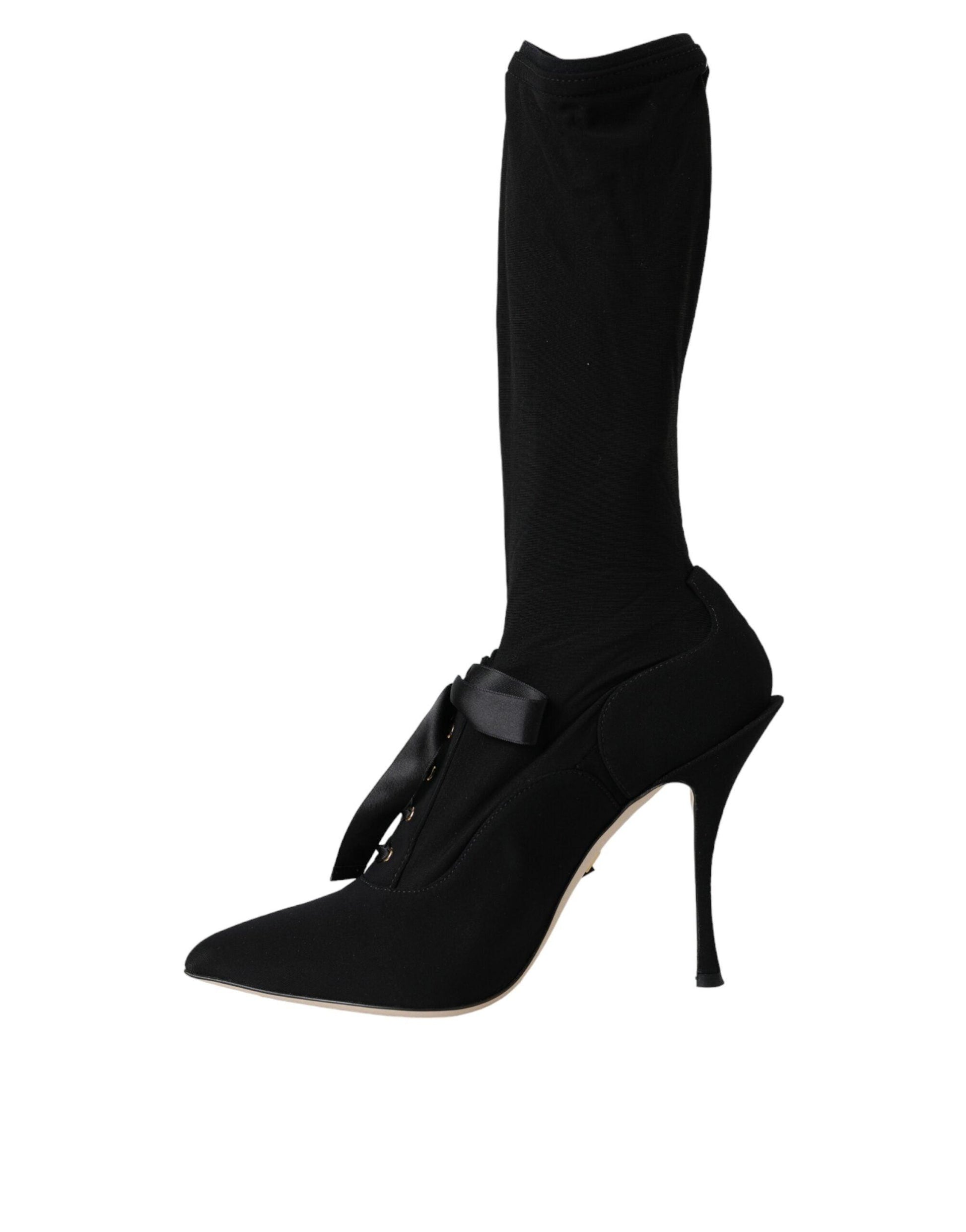 Dolce & Gabbana Black Stiletto Heels Mid Calf Boots Shoes - Arichezz.store