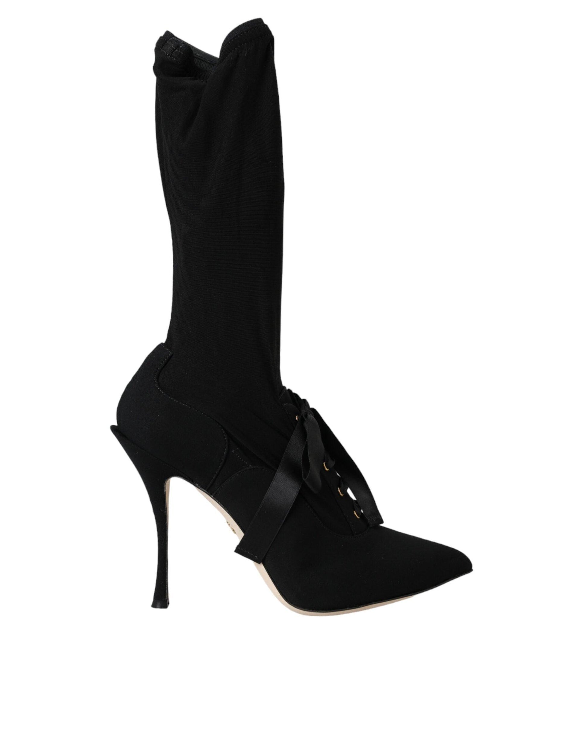 Dolce & Gabbana Black Stiletto Heels Mid Calf Boots Shoes - Arichezz.store