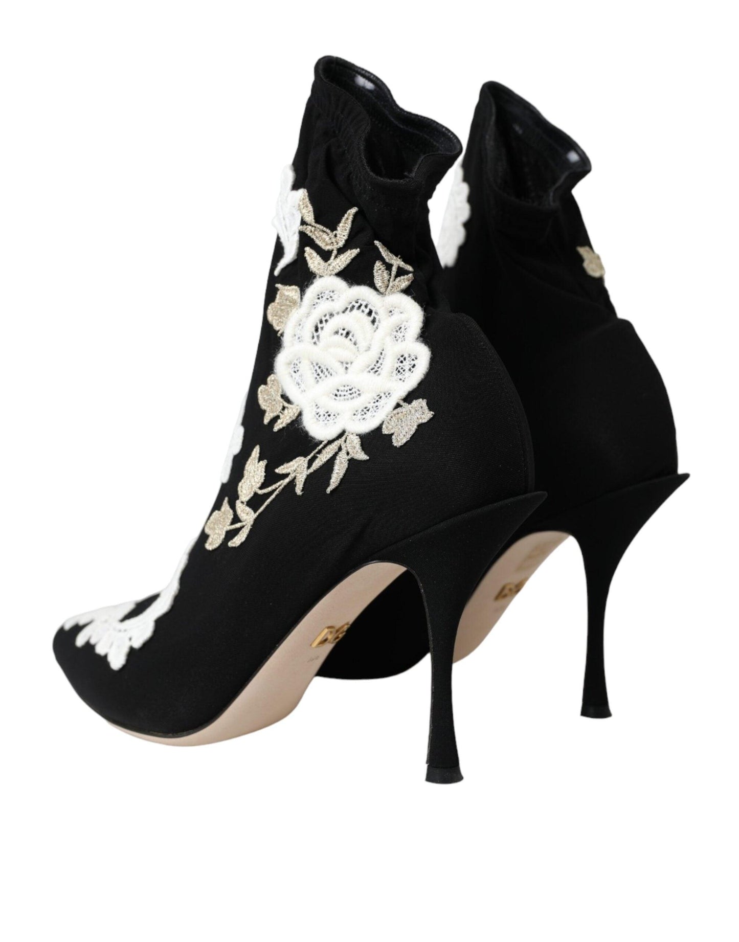 Dolce & Gabbana Black White Embroidery Slip On Boots Shoes - Arichezz.store