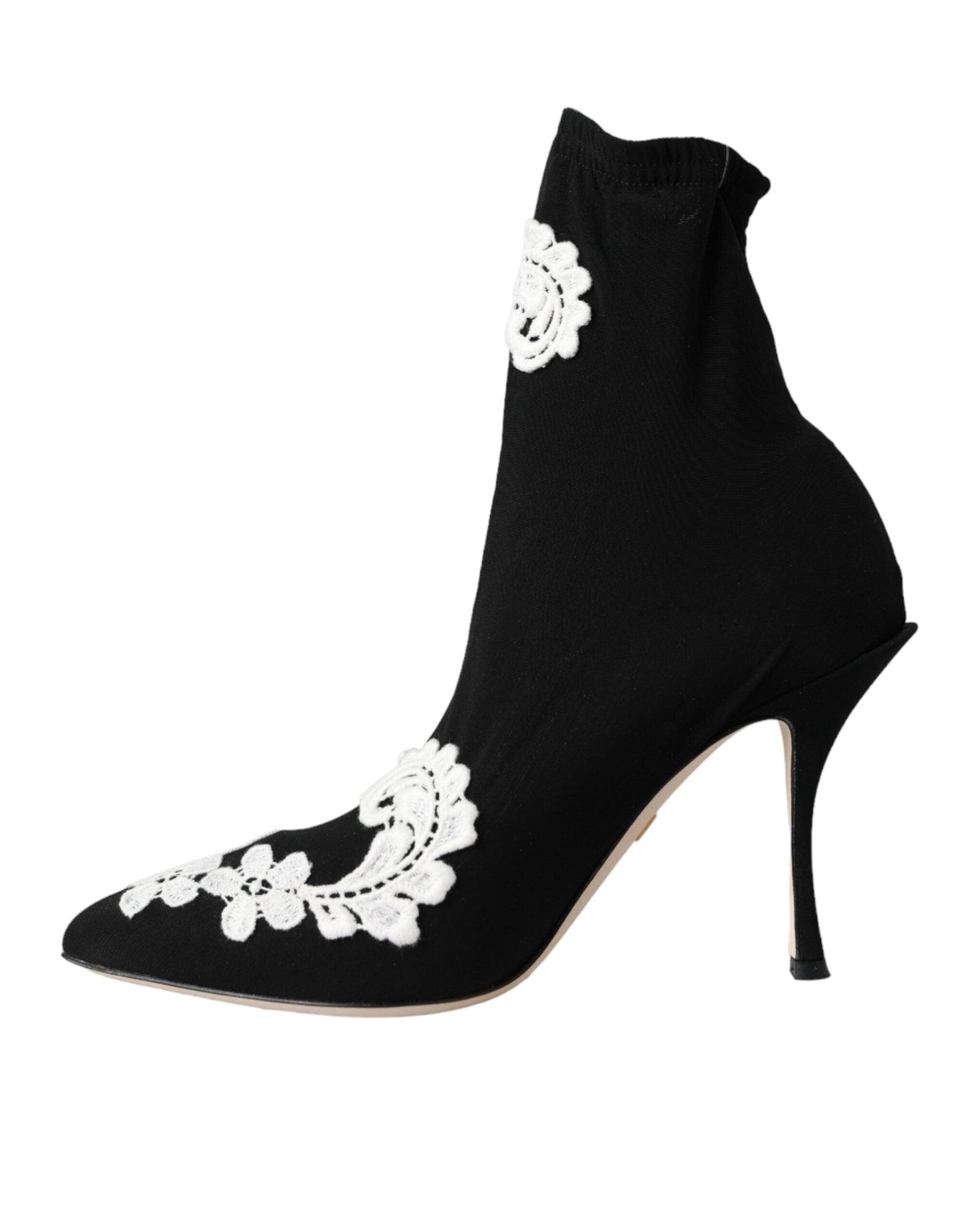 Dolce & Gabbana Black White Embroidery Slip On Boots Shoes - Arichezz.store