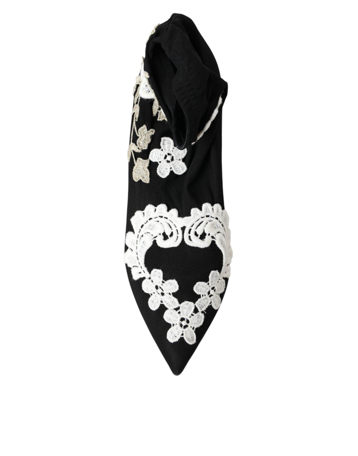 Dolce & Gabbana Black White Embroidery Slip On Boots Shoes - Arichezz.store