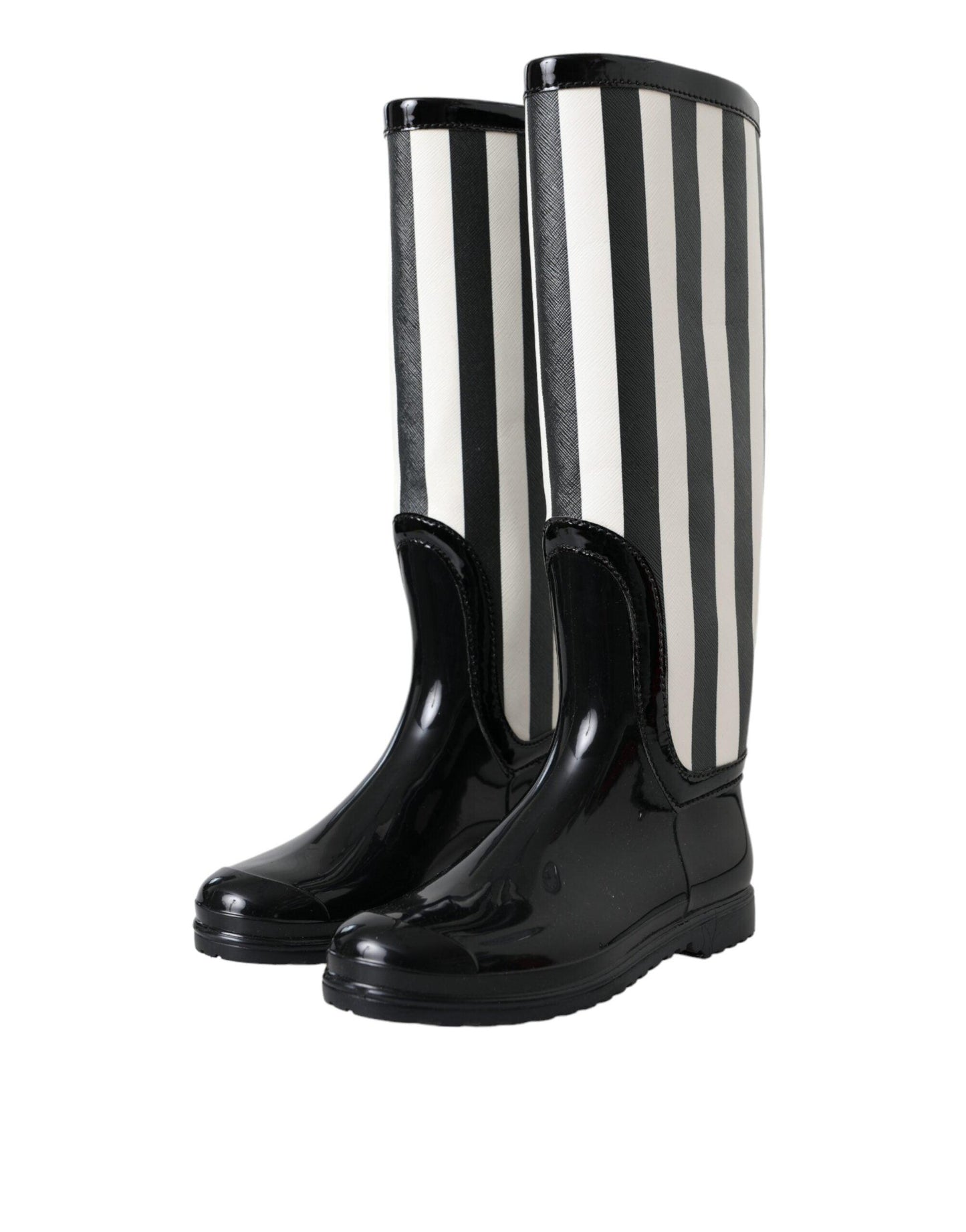 Dolce & Gabbana Black Rubber Knee High Flat Boots Shoes - Arichezz.store