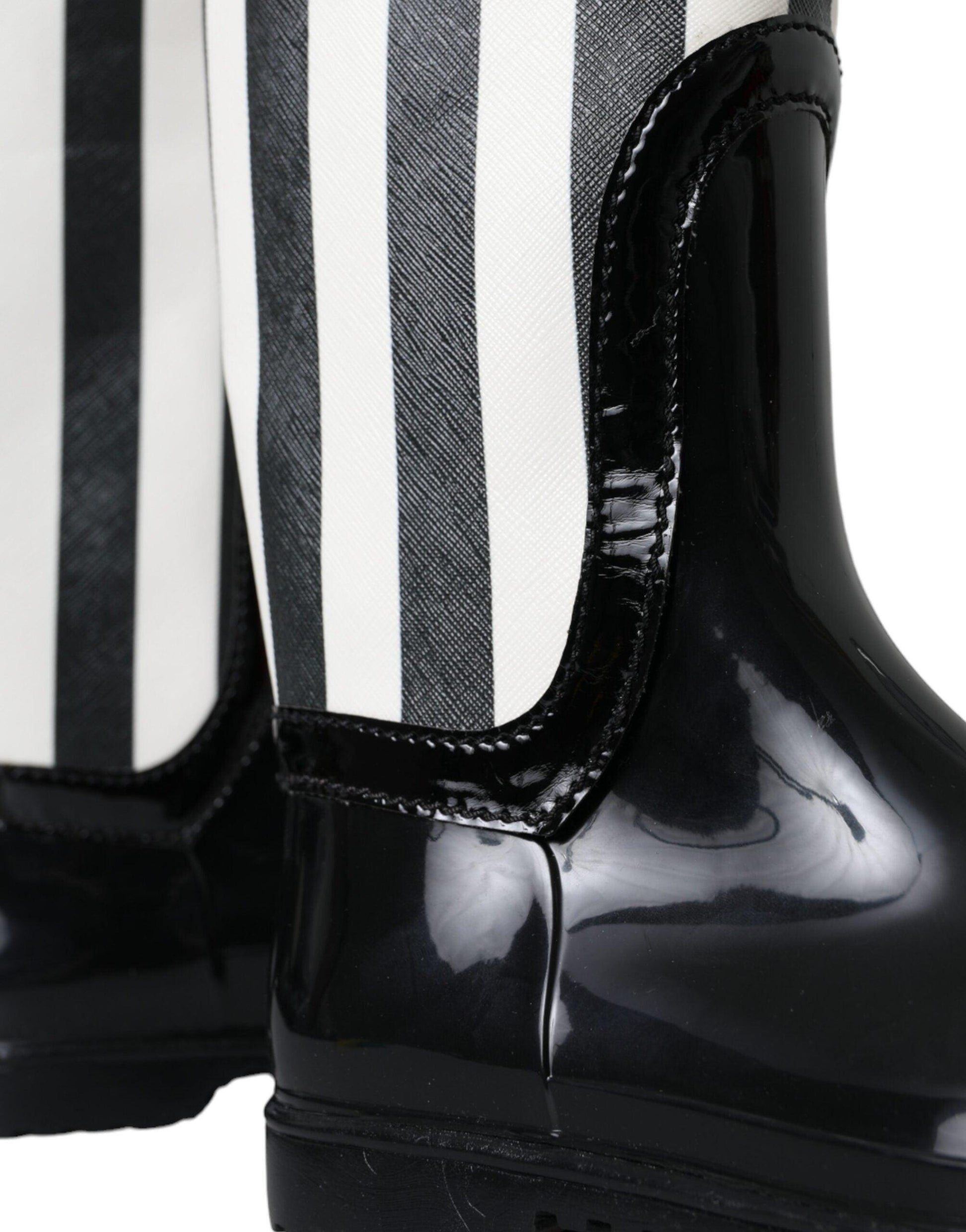 Dolce & Gabbana Black Rubber Knee High Flat Boots Shoes - Arichezz.store