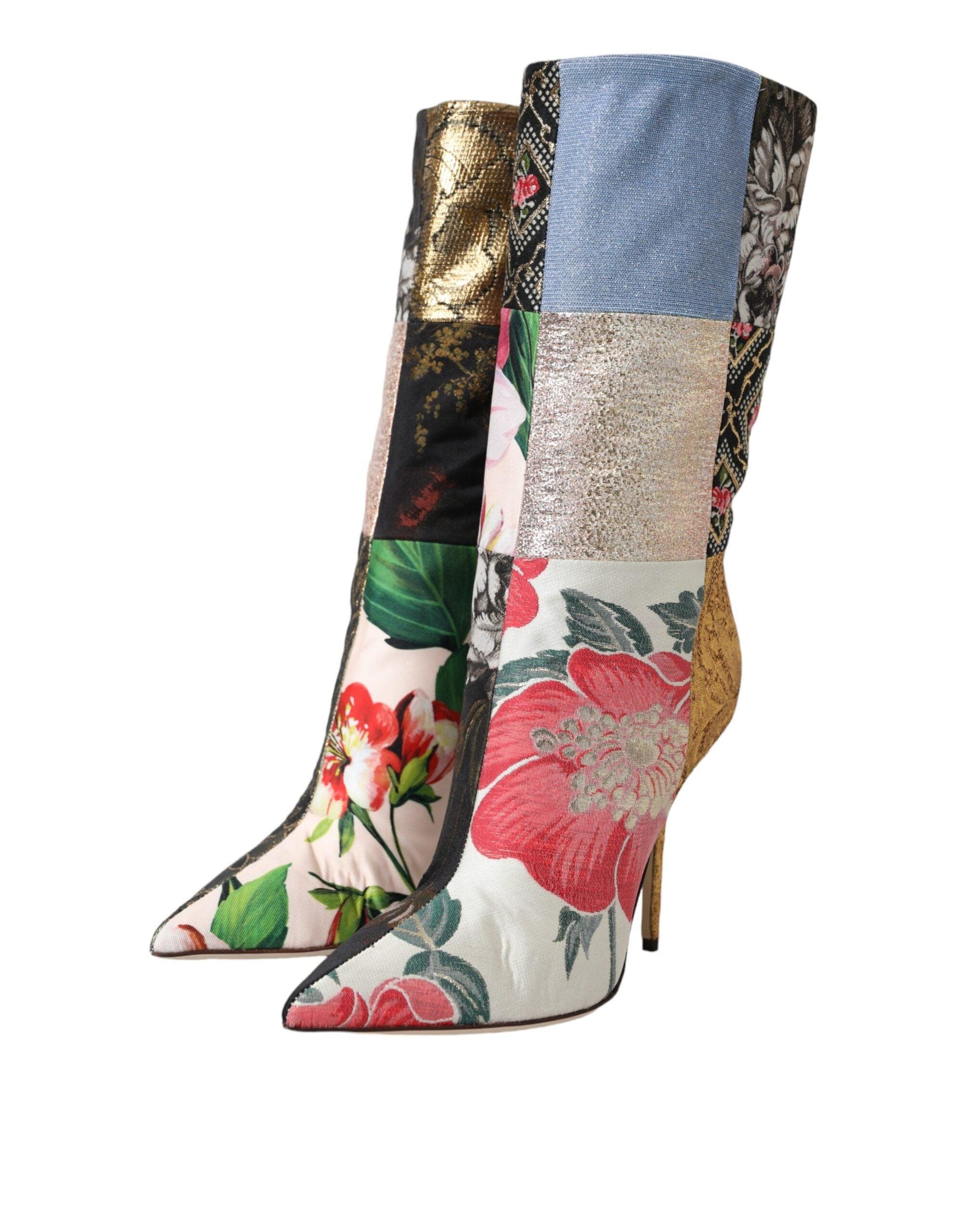 Dolce & Gabbana Multicolor Patchwork Print Heeled Boots Shoes - Arichezz.store