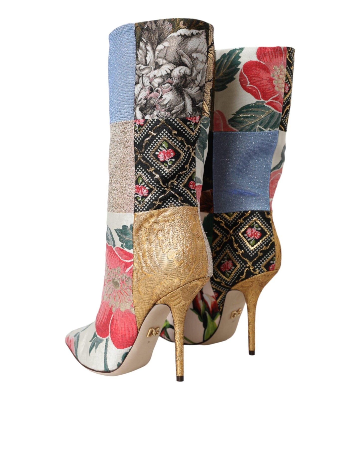 Dolce & Gabbana Multicolor Patchwork Print Heeled Boots Shoes - Arichezz.store