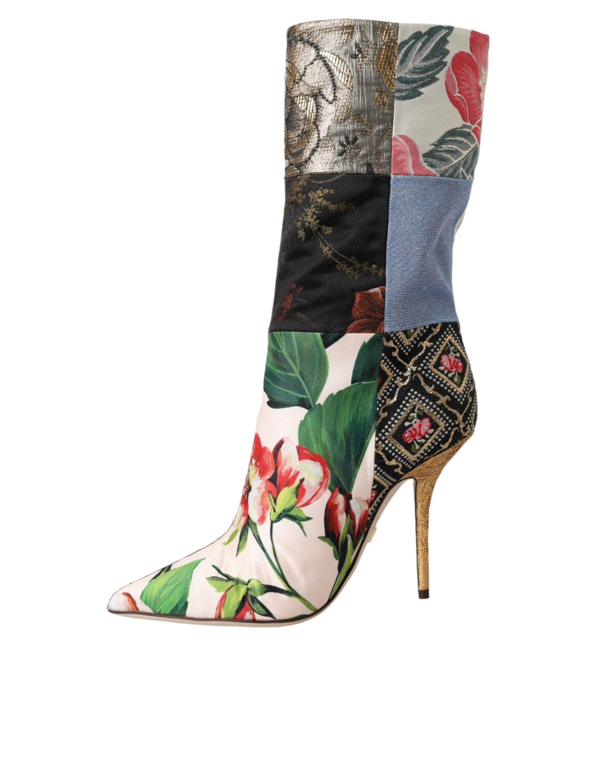 Dolce & Gabbana Multicolor Patchwork Print Heeled Boots Shoes - Arichezz.store