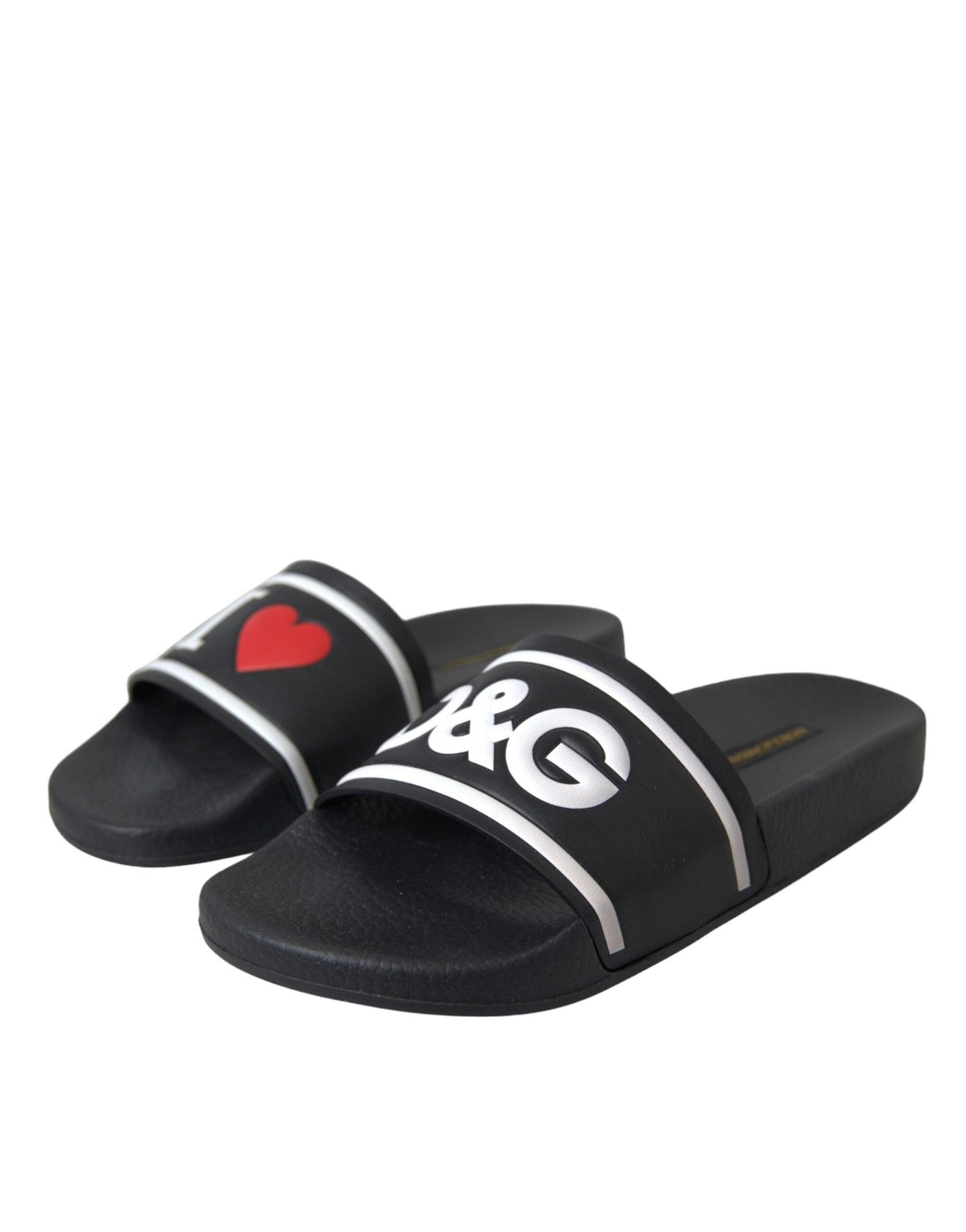 Dolce & Gabbana Black Leather I Love D&G Sandals Slides Shoes - Arichezz.store