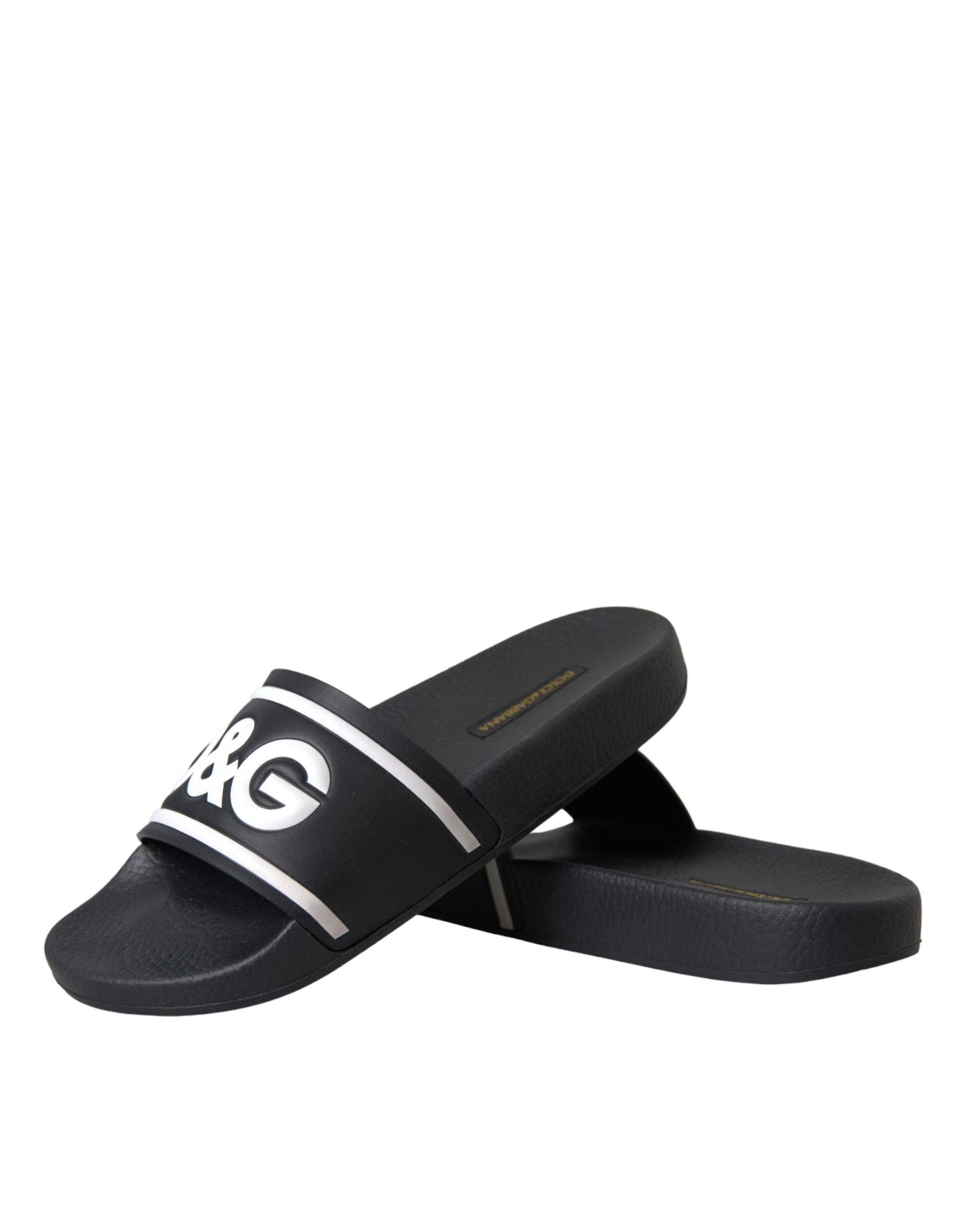 Dolce & Gabbana Black Leather I Love D&G Sandals Slides Shoes - Arichezz.store