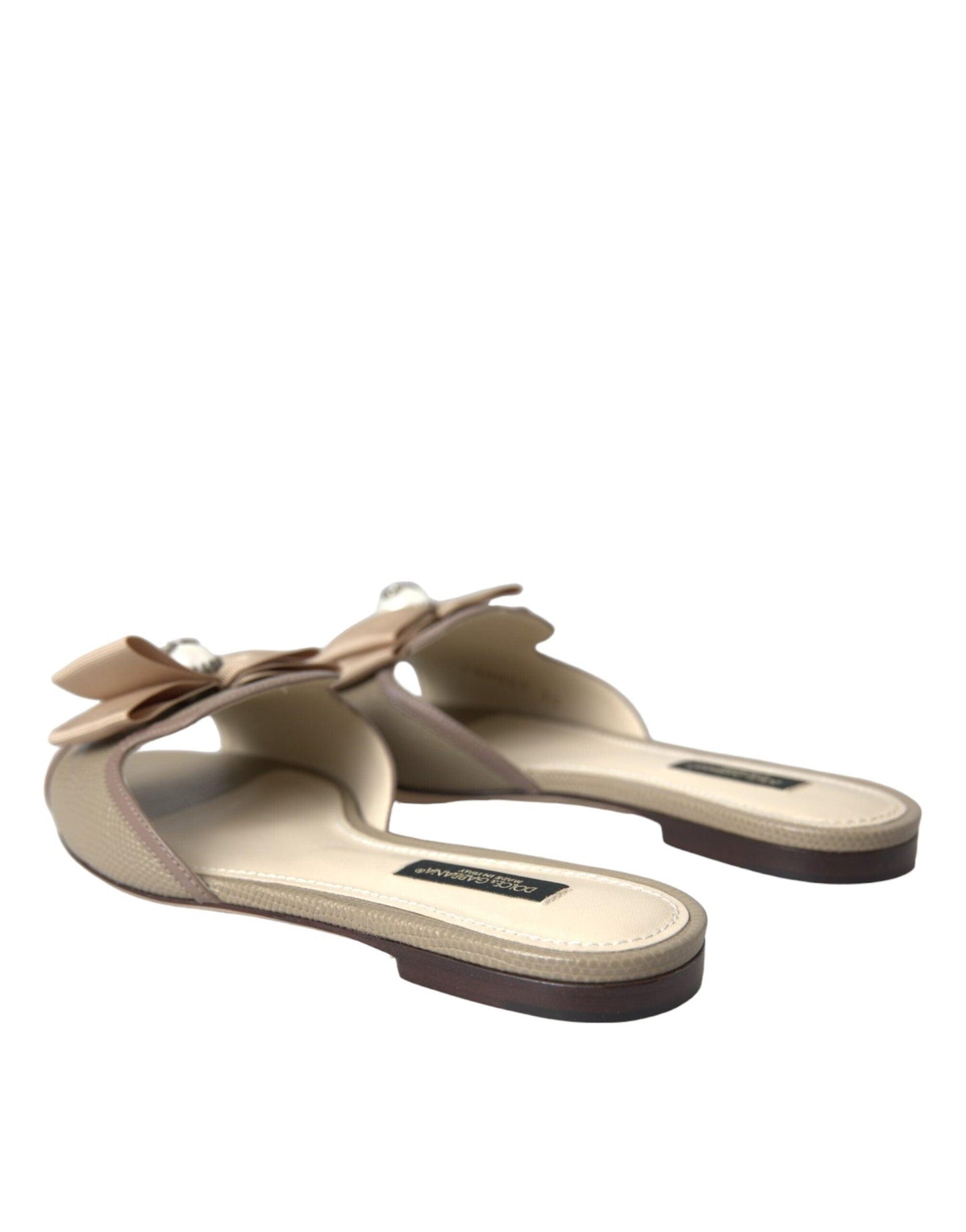 Dolce & Gabbana Beige Logo Pearl Flats Sandals Slides Shoes - Arichezz.store