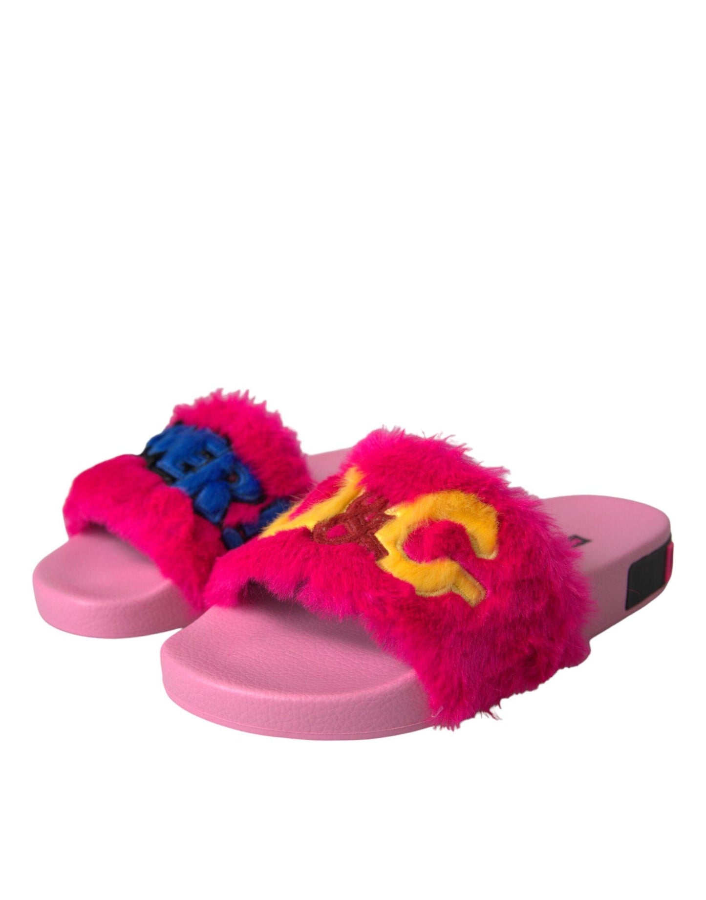 Dolce & Gabbana Multicolor Embroidered Fur Slides Sandals Shoes - Arichezz.store