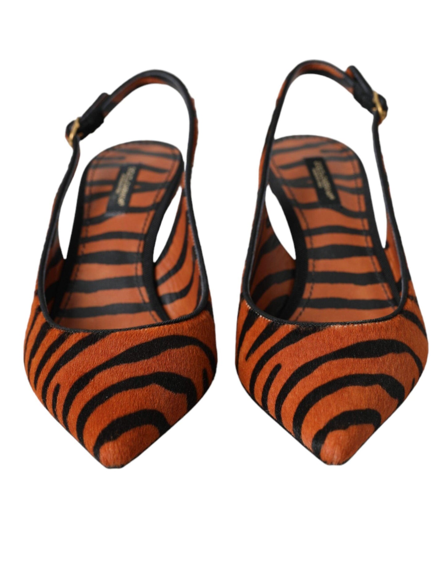 Dolce & Gabbana Black Orange Zebra Leather Slingbacks Shoes - Arichezz.store