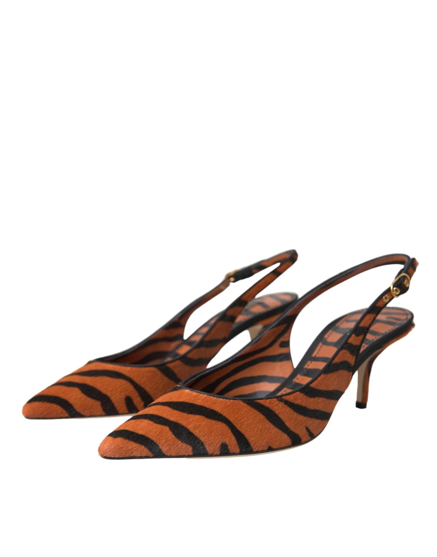 Dolce & Gabbana Black Orange Zebra Leather Slingbacks Shoes - Arichezz.store