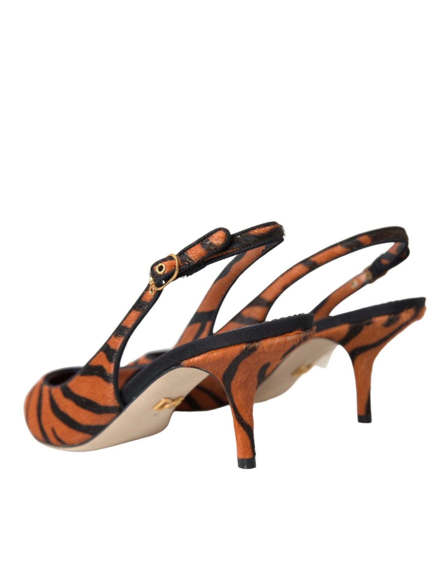 Dolce & Gabbana Black Orange Zebra Leather Slingbacks Shoes - Arichezz.store