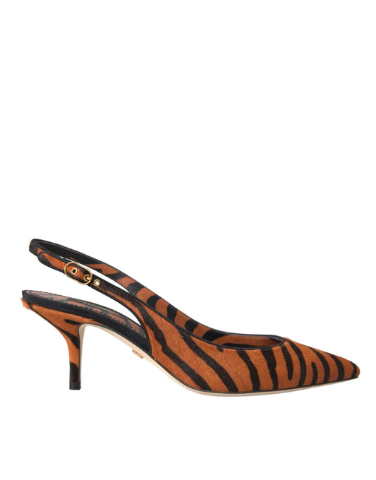 Dolce & Gabbana Black Orange Zebra Leather Slingbacks Shoes - Arichezz.store