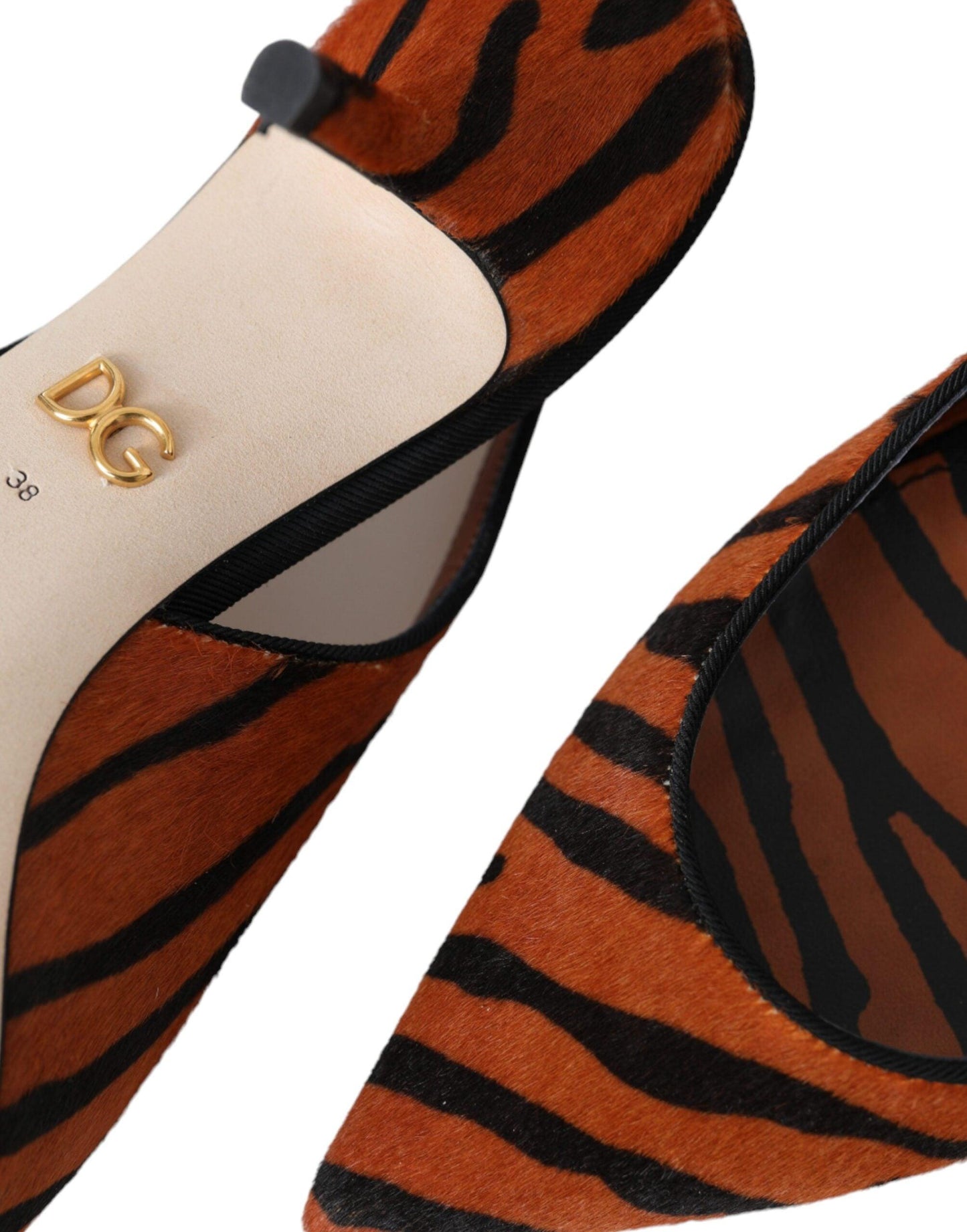 Dolce & Gabbana Black Orange Zebra Leather Slingbacks Shoes - Arichezz.store