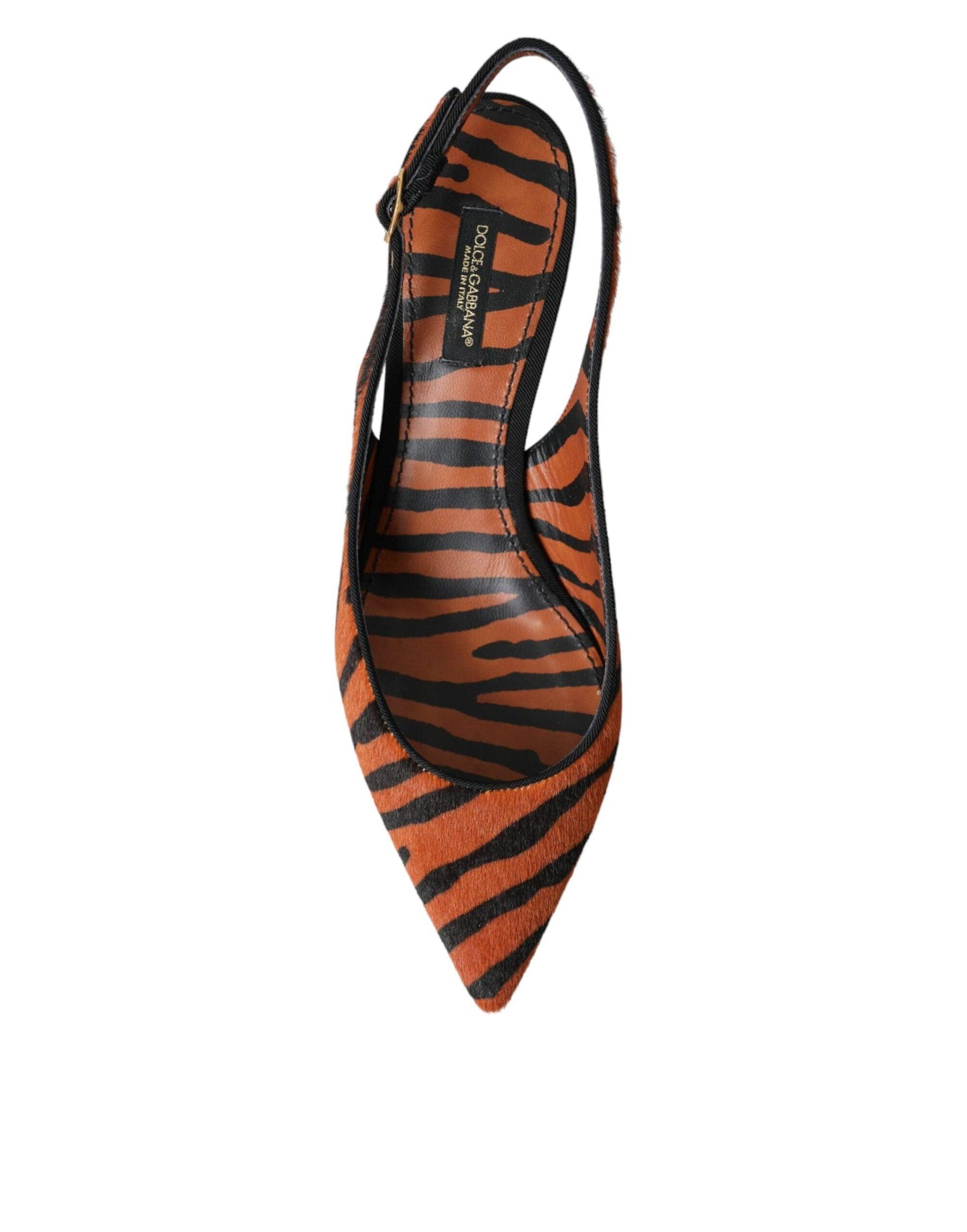 Dolce & Gabbana Black Orange Zebra Leather Slingbacks Shoes - Arichezz.store