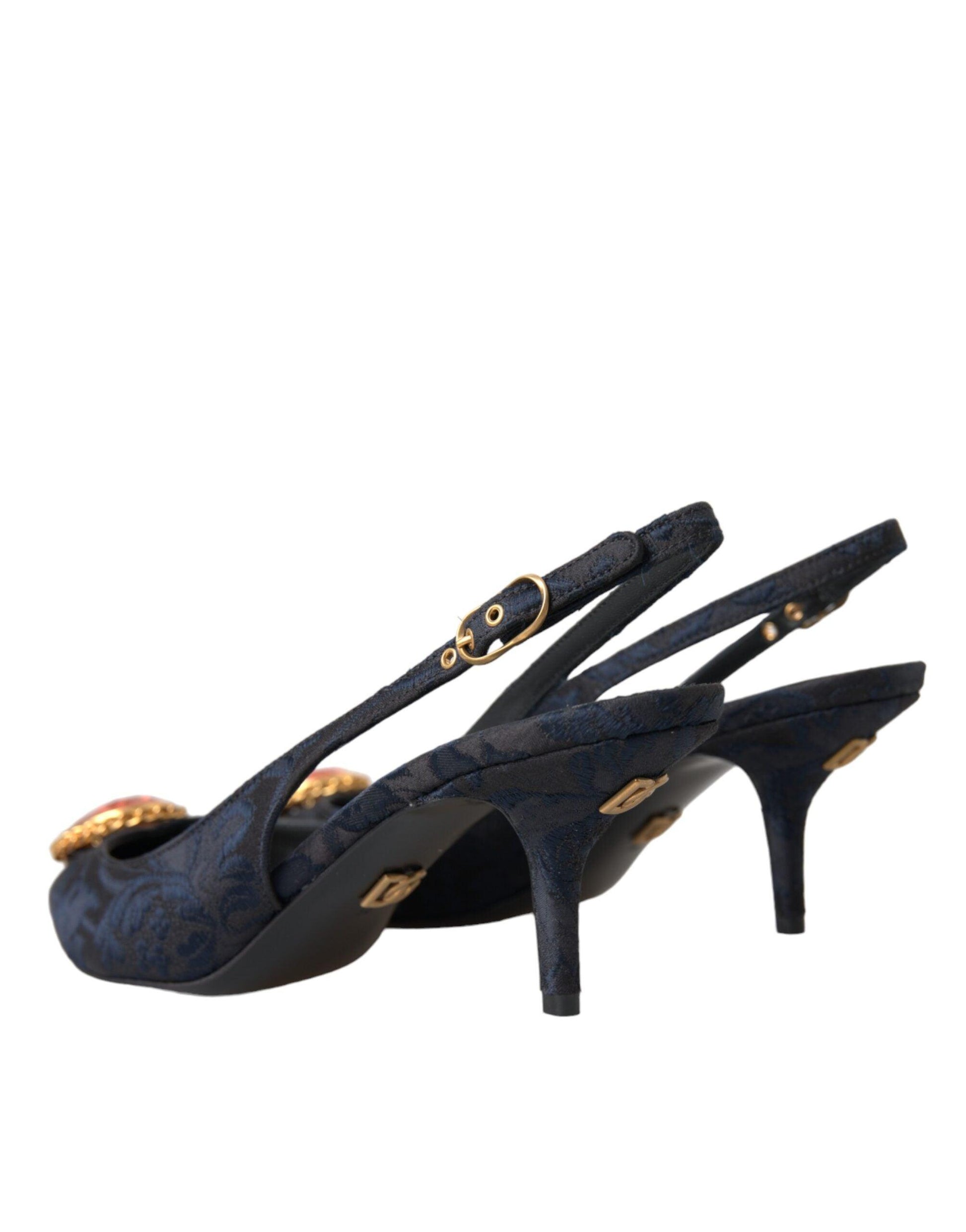 Dolce & Gabbana Blue Jacquard Crystal Slingback Heel Shoes - Arichezz.store