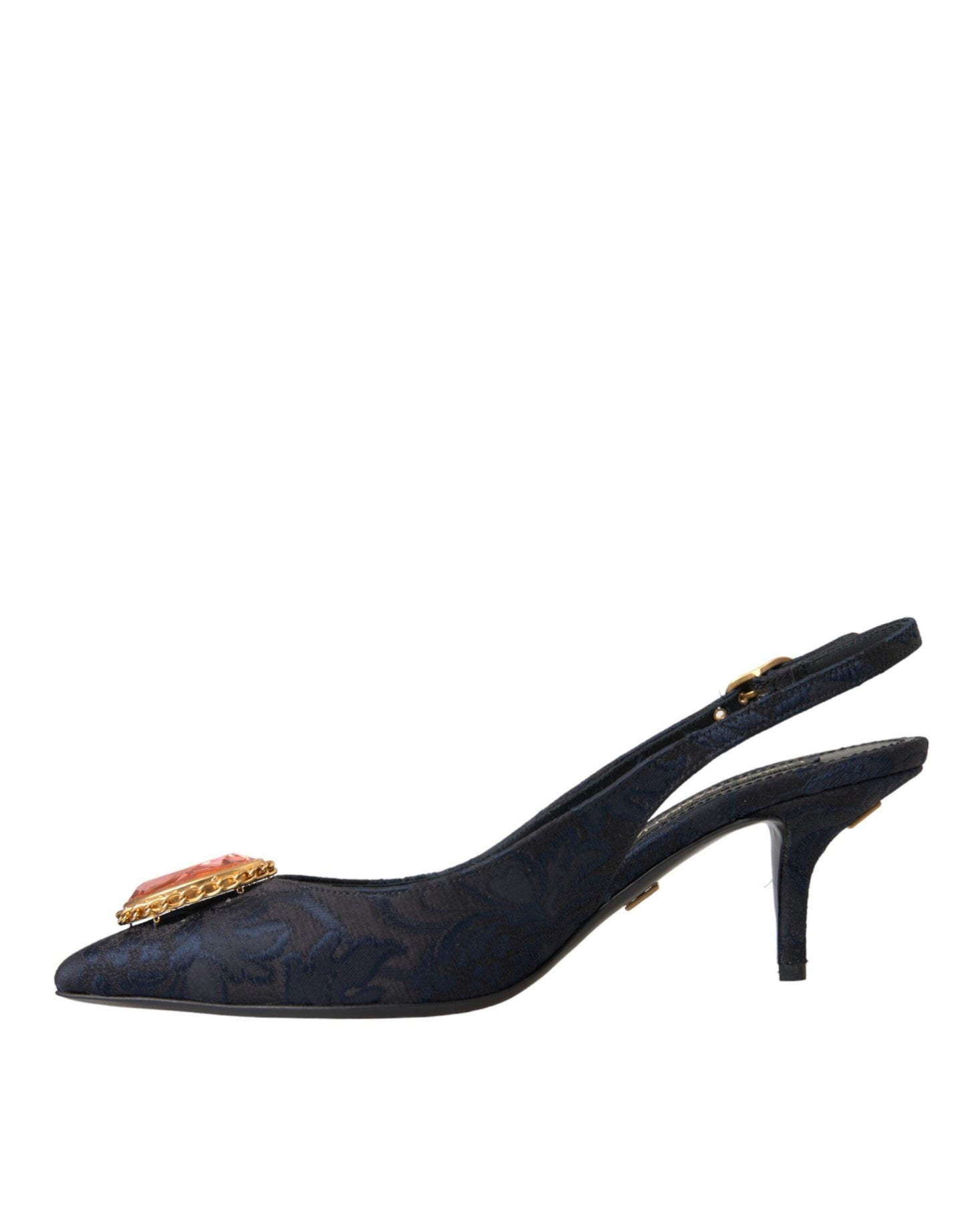 Dolce & Gabbana Blue Jacquard Crystal Slingback Heel Shoes - Arichezz.store