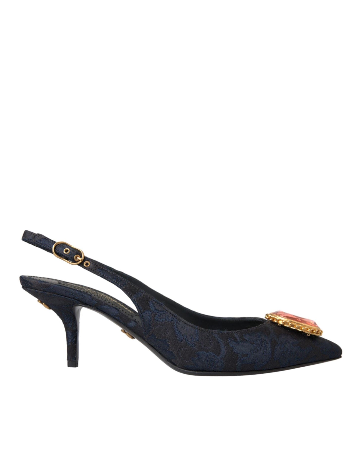 Dolce & Gabbana Blue Jacquard Crystal Slingback Heel Shoes - Arichezz.store