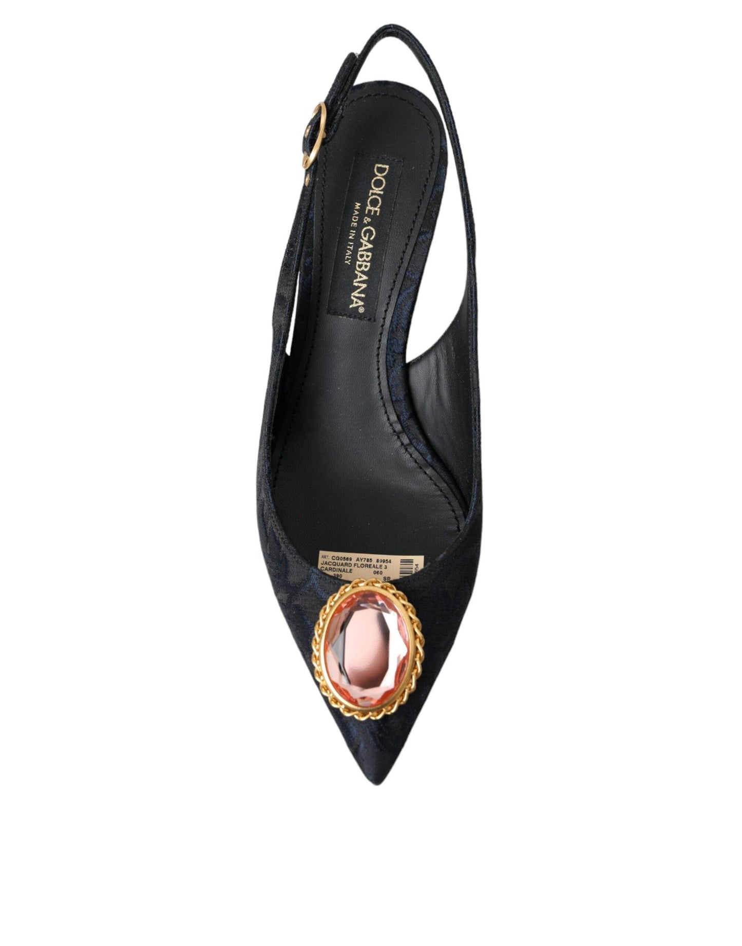 Dolce & Gabbana Blue Jacquard Crystal Slingback Heel Shoes - Arichezz.store