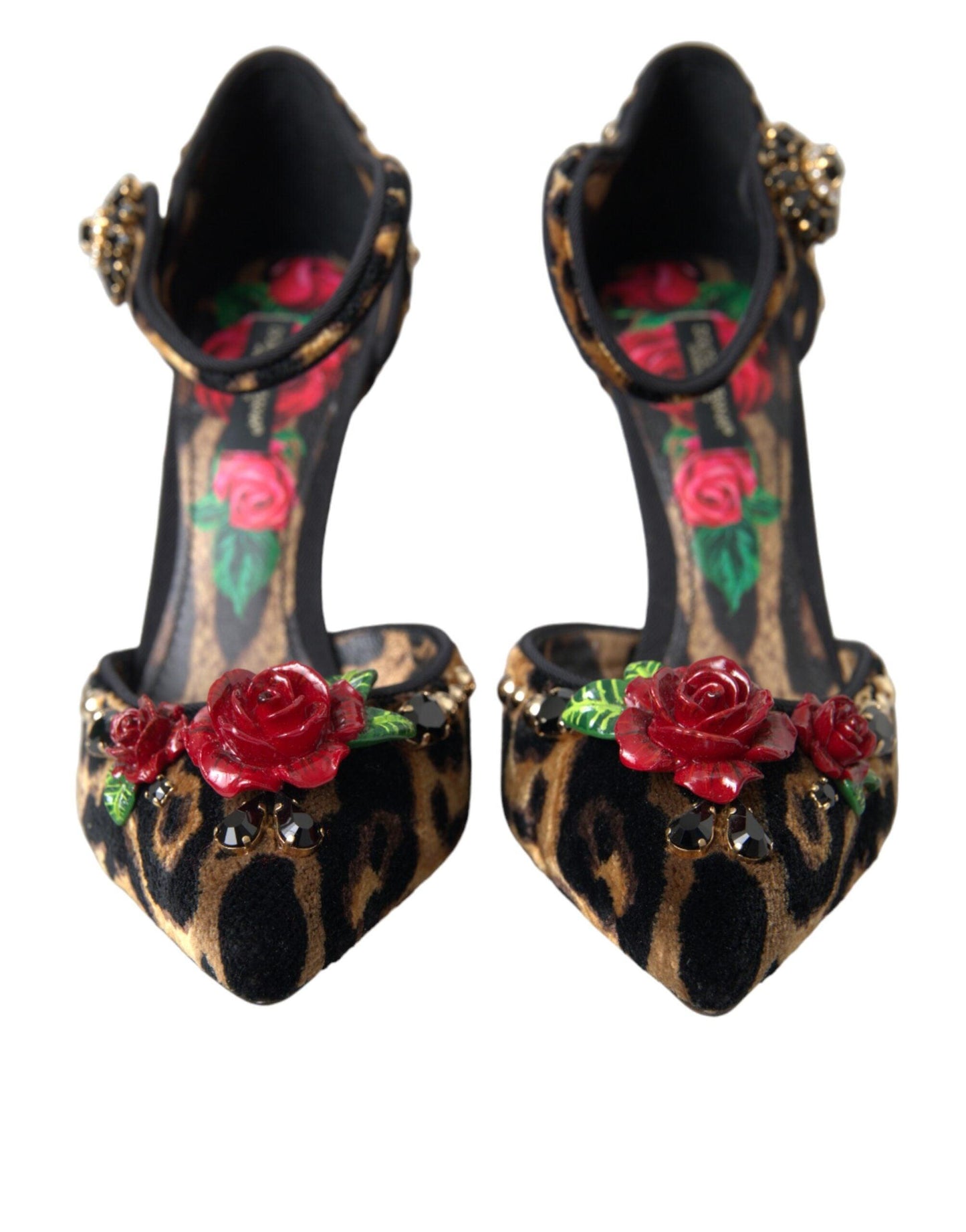 Dolce & Gabbana Brown Leopard Floral Crystal Mary Janes Pumps Shoes - Arichezz.store