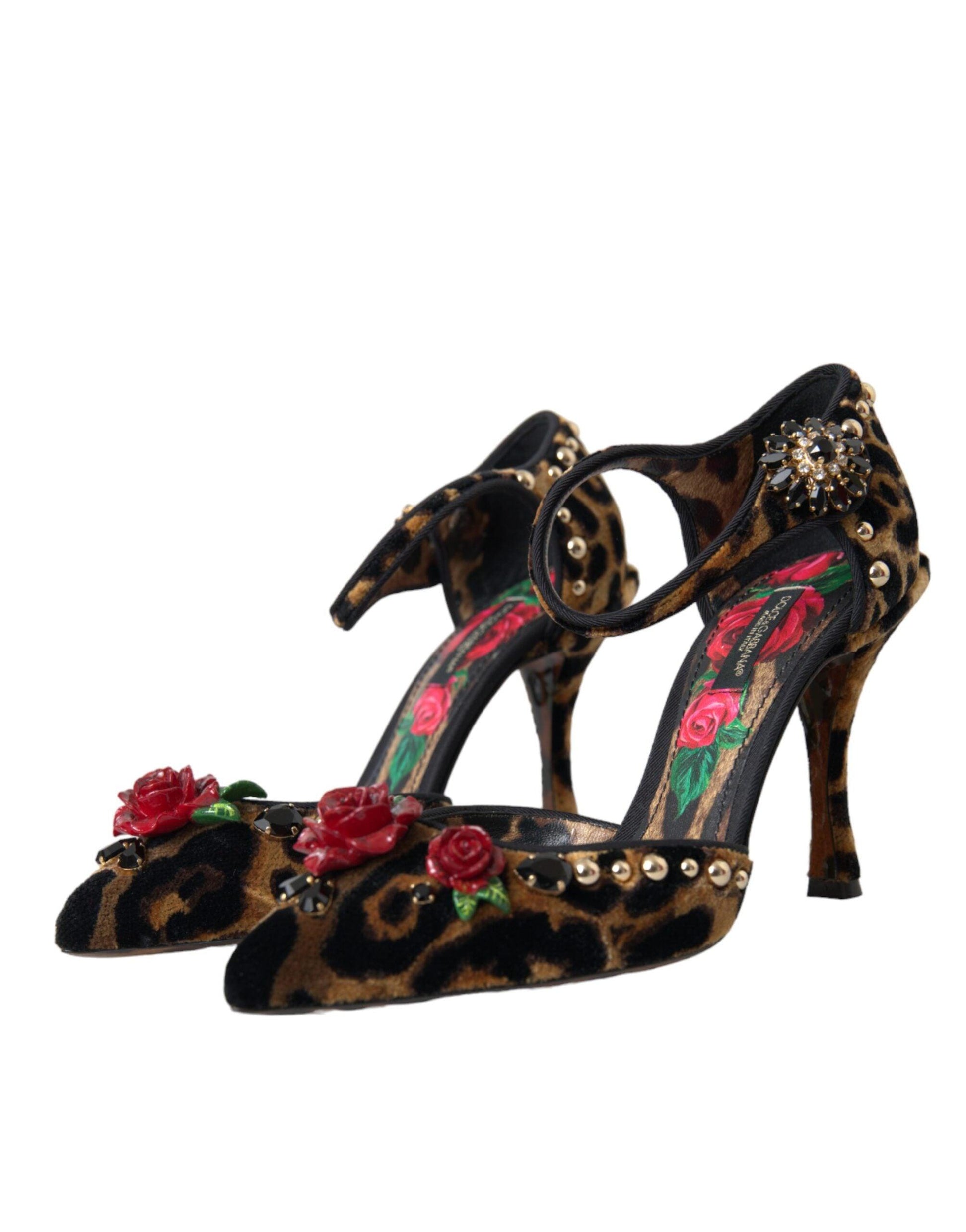 Dolce & Gabbana Brown Leopard Floral Crystal Mary Janes Pumps Shoes - Arichezz.store