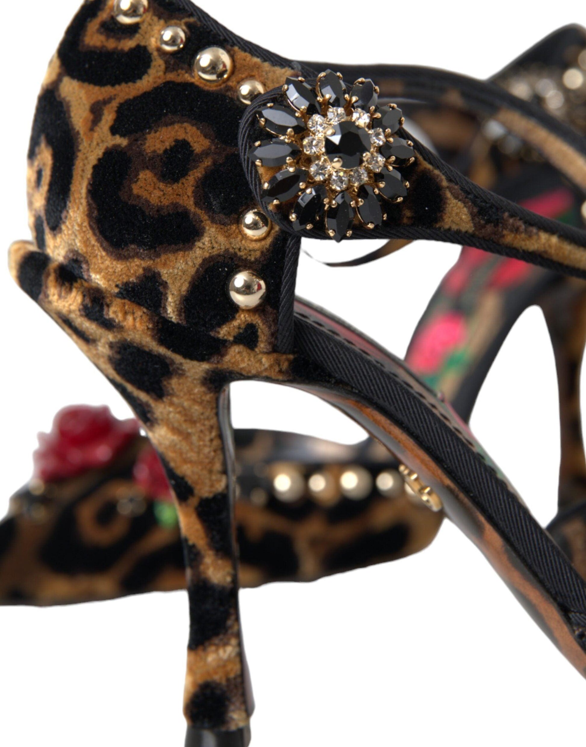 Dolce & Gabbana Brown Leopard Floral Crystal Mary Janes Pumps Shoes - Arichezz.store