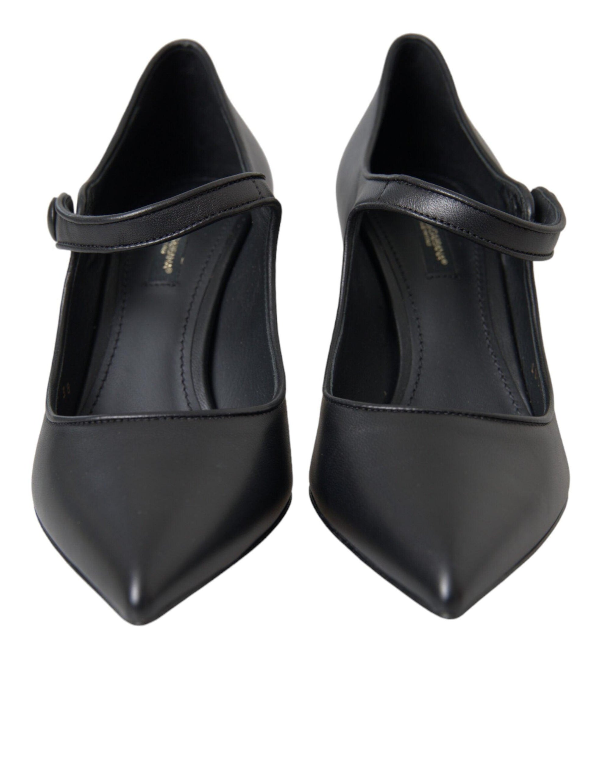 Dolce & Gabbana Black Leather Logo Heels Mary Janes Pumps Shoes - Arichezz.store