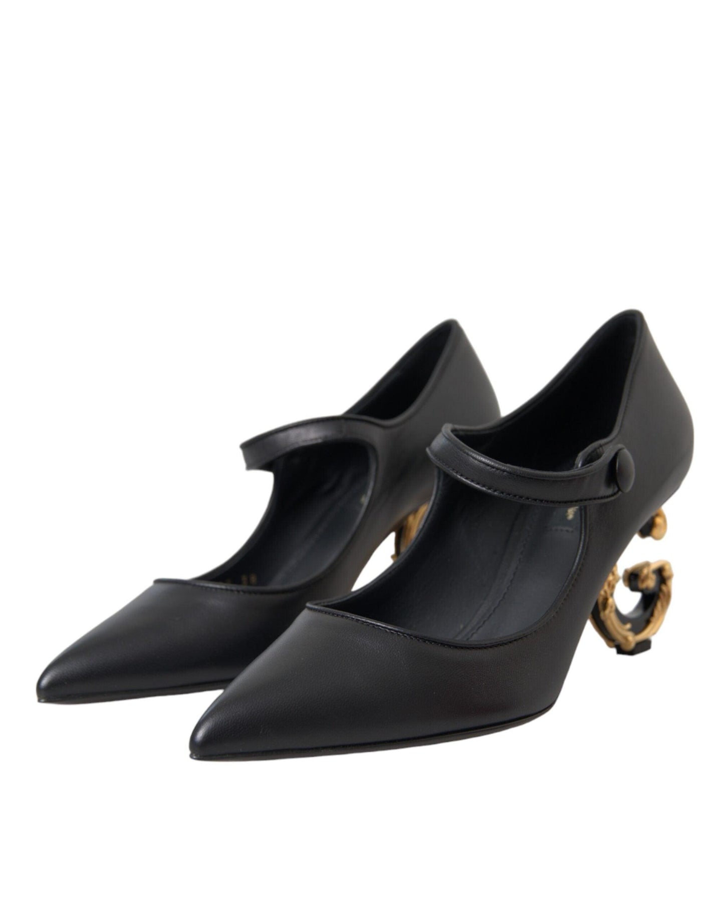 Dolce & Gabbana Black Leather Logo Heels Mary Janes Pumps Shoes - Arichezz.store