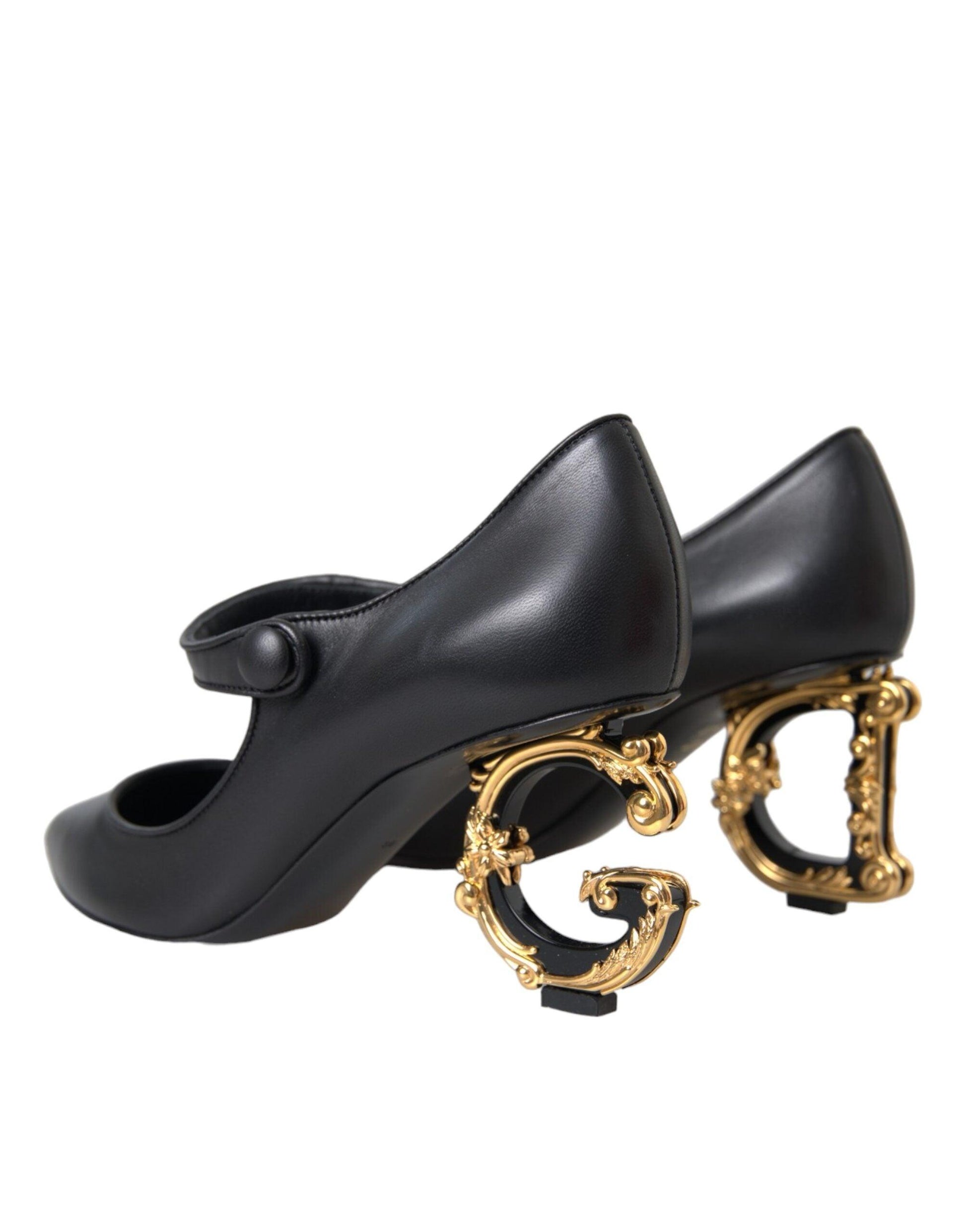 Dolce & Gabbana Black Leather Logo Heels Mary Janes Pumps Shoes - Arichezz.store