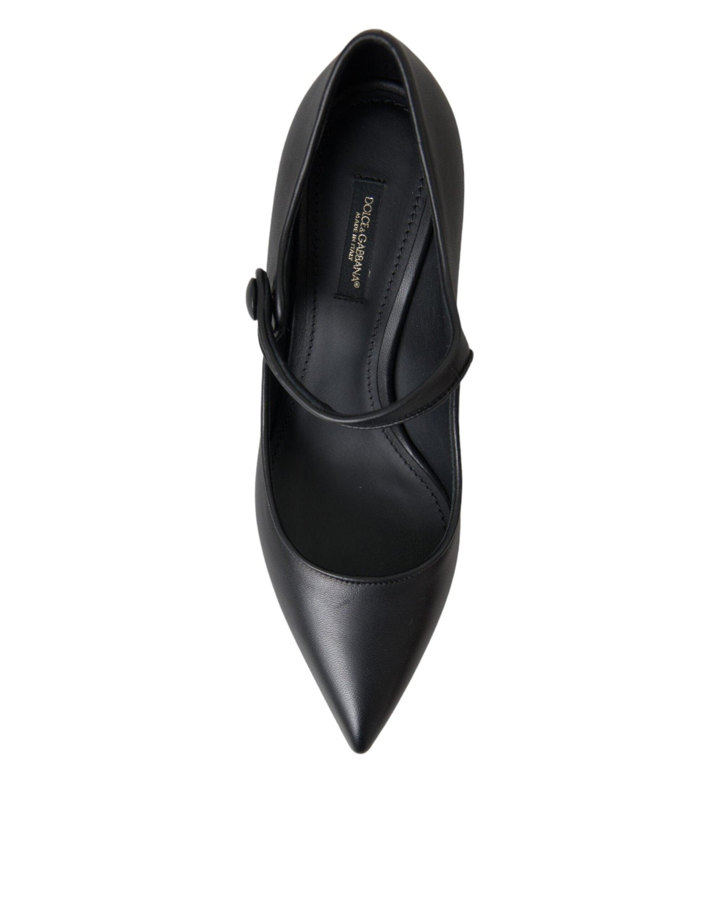 Dolce & Gabbana Black Leather Logo Heels Mary Janes Pumps Shoes - Arichezz.store