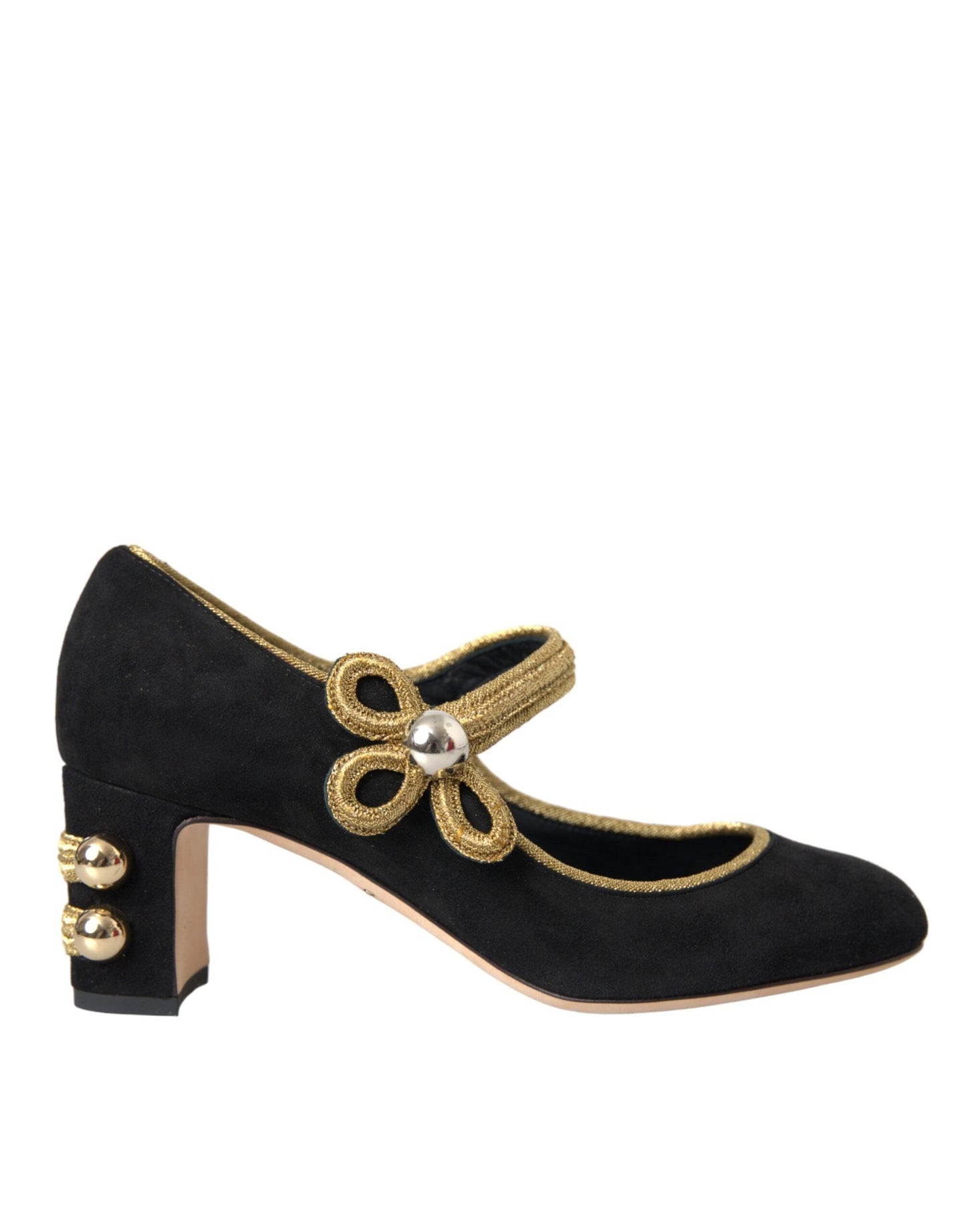 Dolce & Gabbana Black Suede Gold Mary Janes Heels Pumps Shoes - Arichezz.store