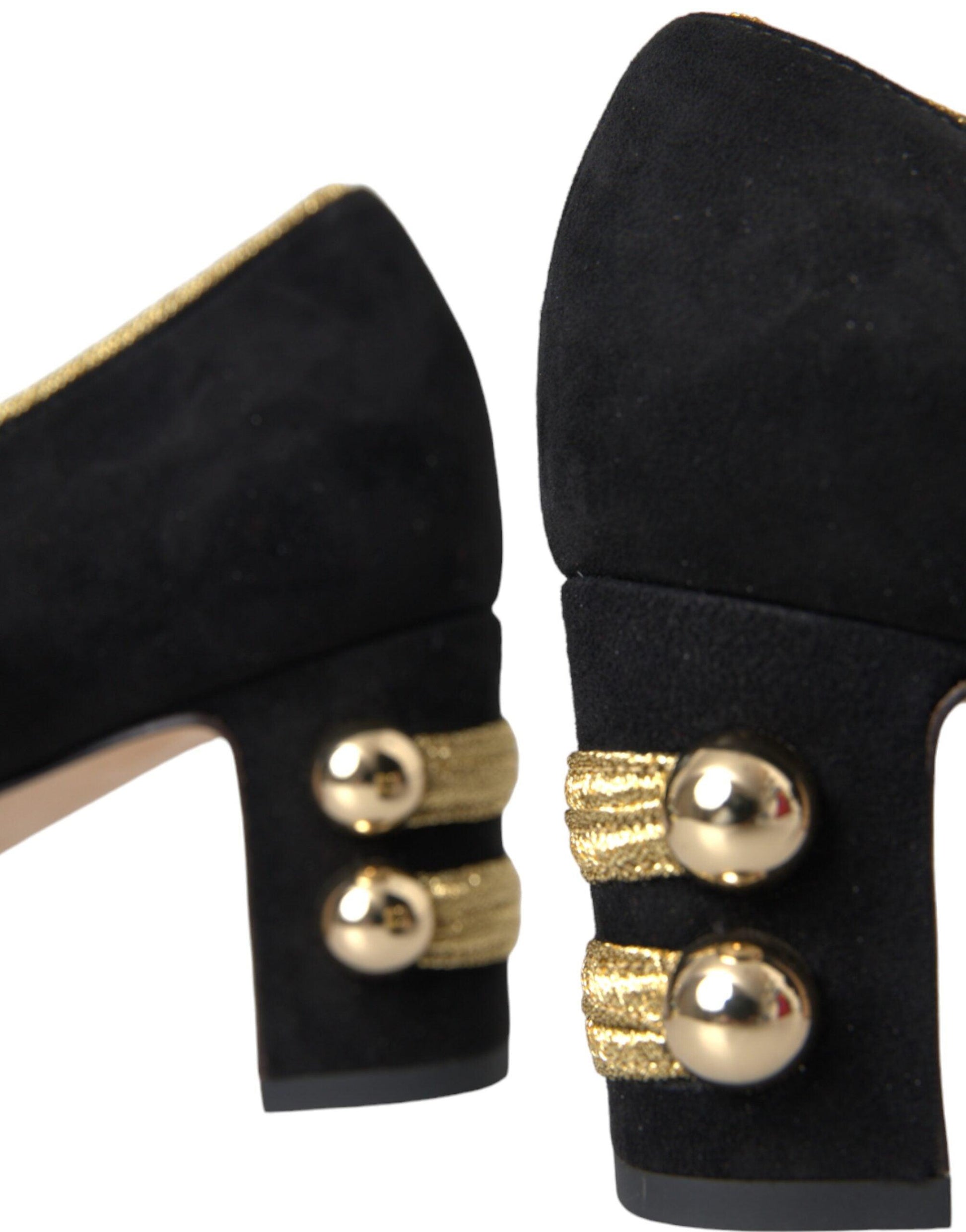 Dolce & Gabbana Black Suede Gold Mary Janes Heels Pumps Shoes - Arichezz.store