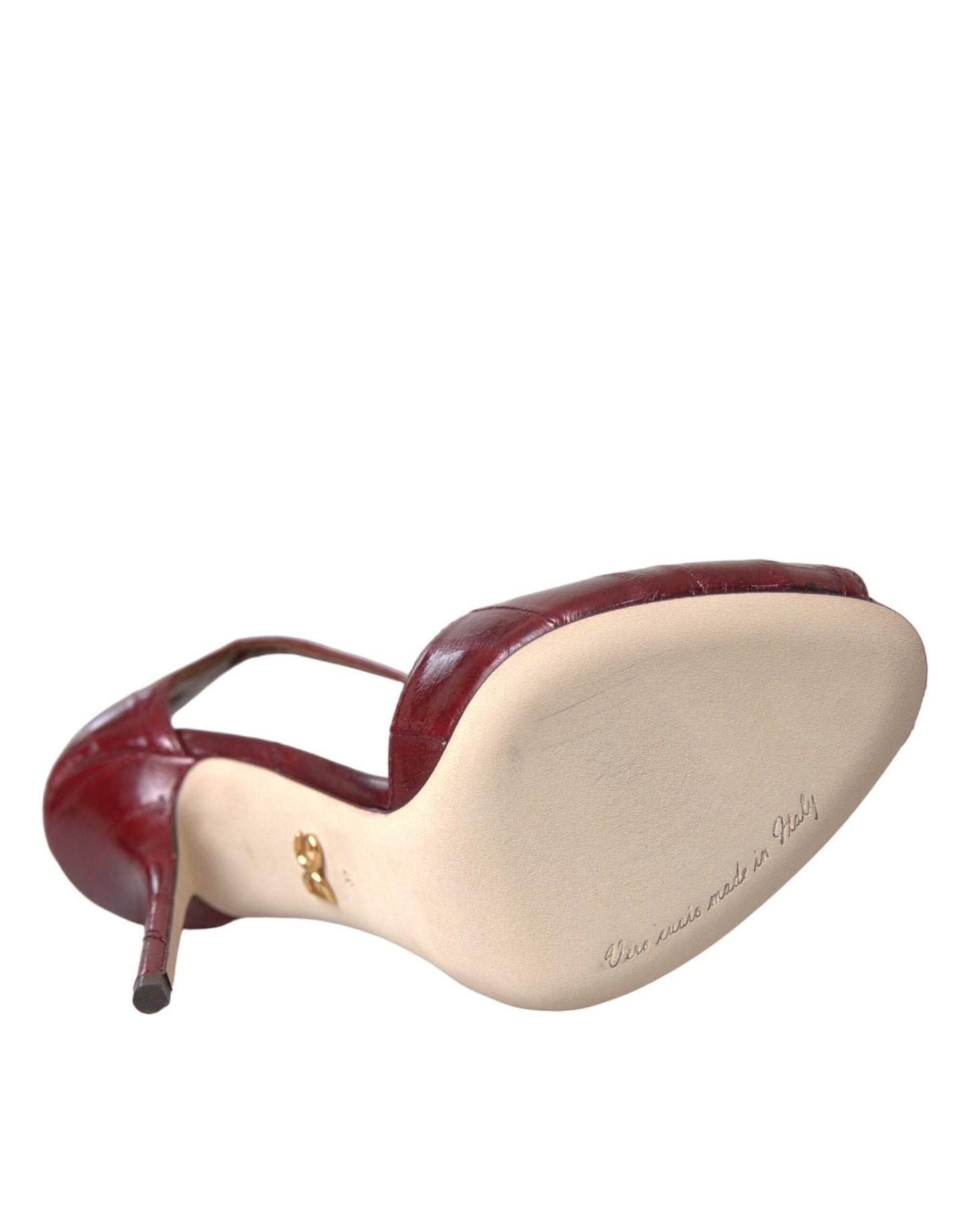 Dolce & Gabbana Dark Red Leather Gold Devotion Heart Sandals Shoes - Arichezz.store