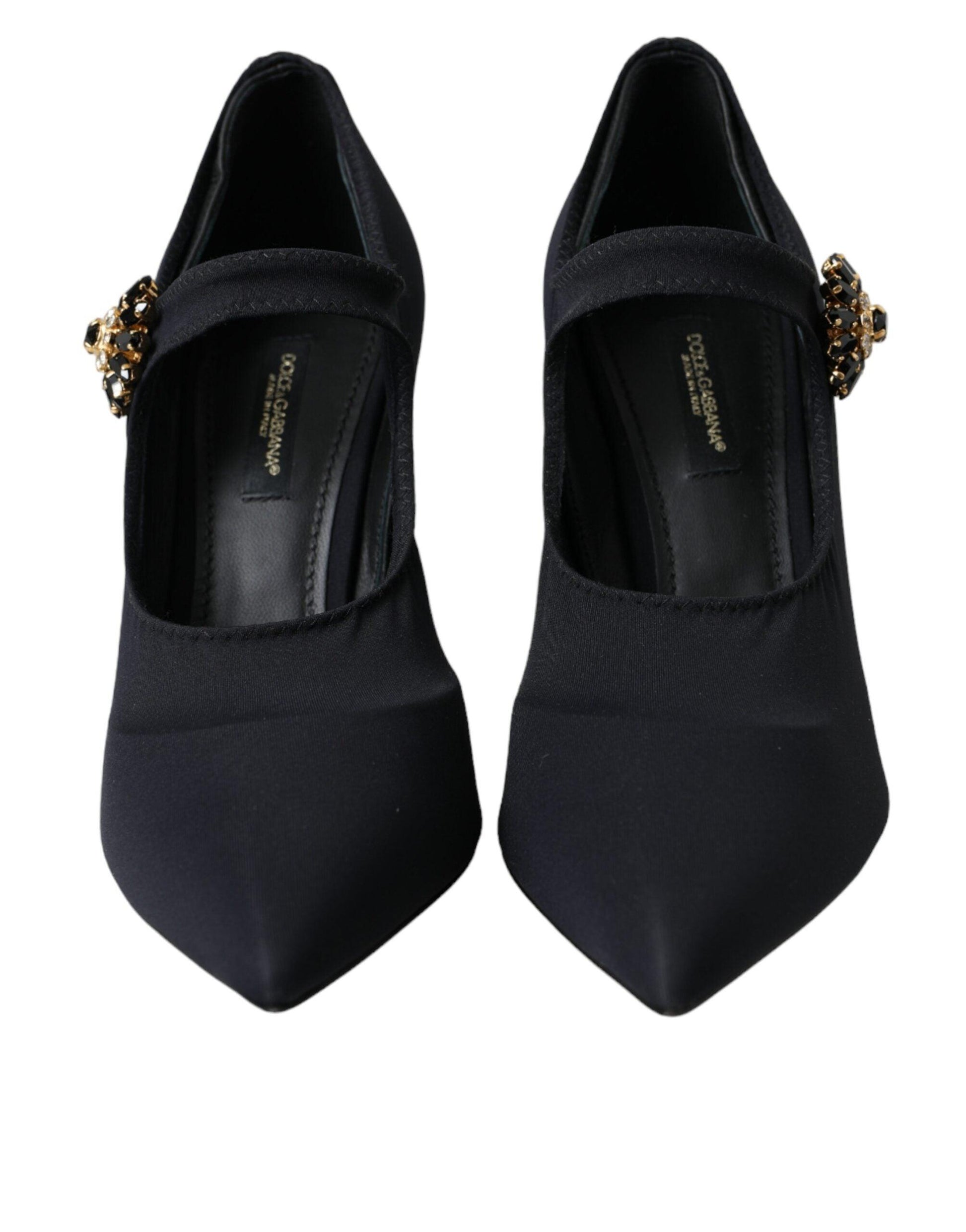 Dolce & Gabbana Black Mary Jane Jersey Crystal Pumps Shoes - Arichezz.store