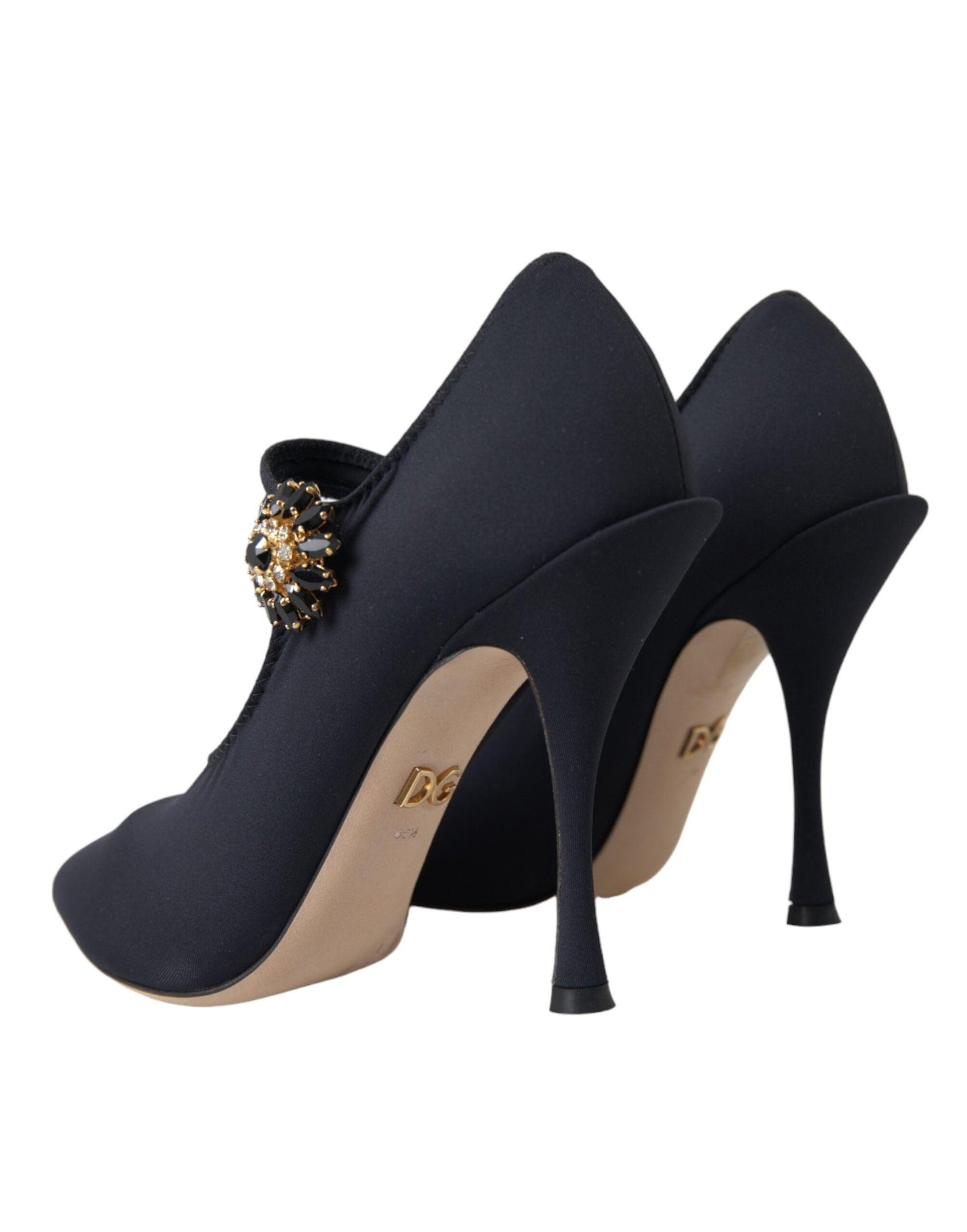 Dolce & Gabbana Black Mary Jane Jersey Crystal Pumps Shoes - Arichezz.store