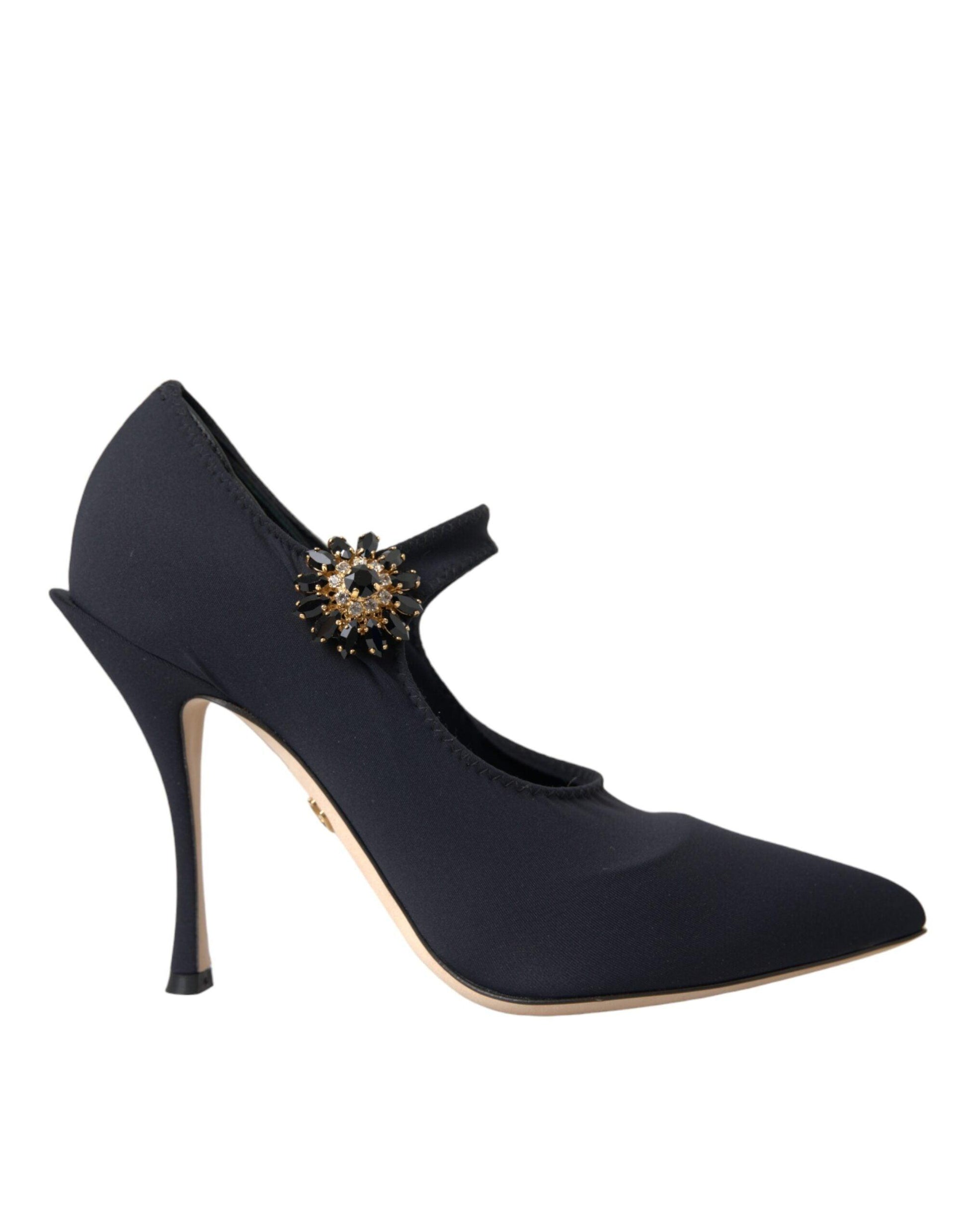 Dolce & Gabbana Black Mary Jane Jersey Crystal Pumps Shoes - Arichezz.store