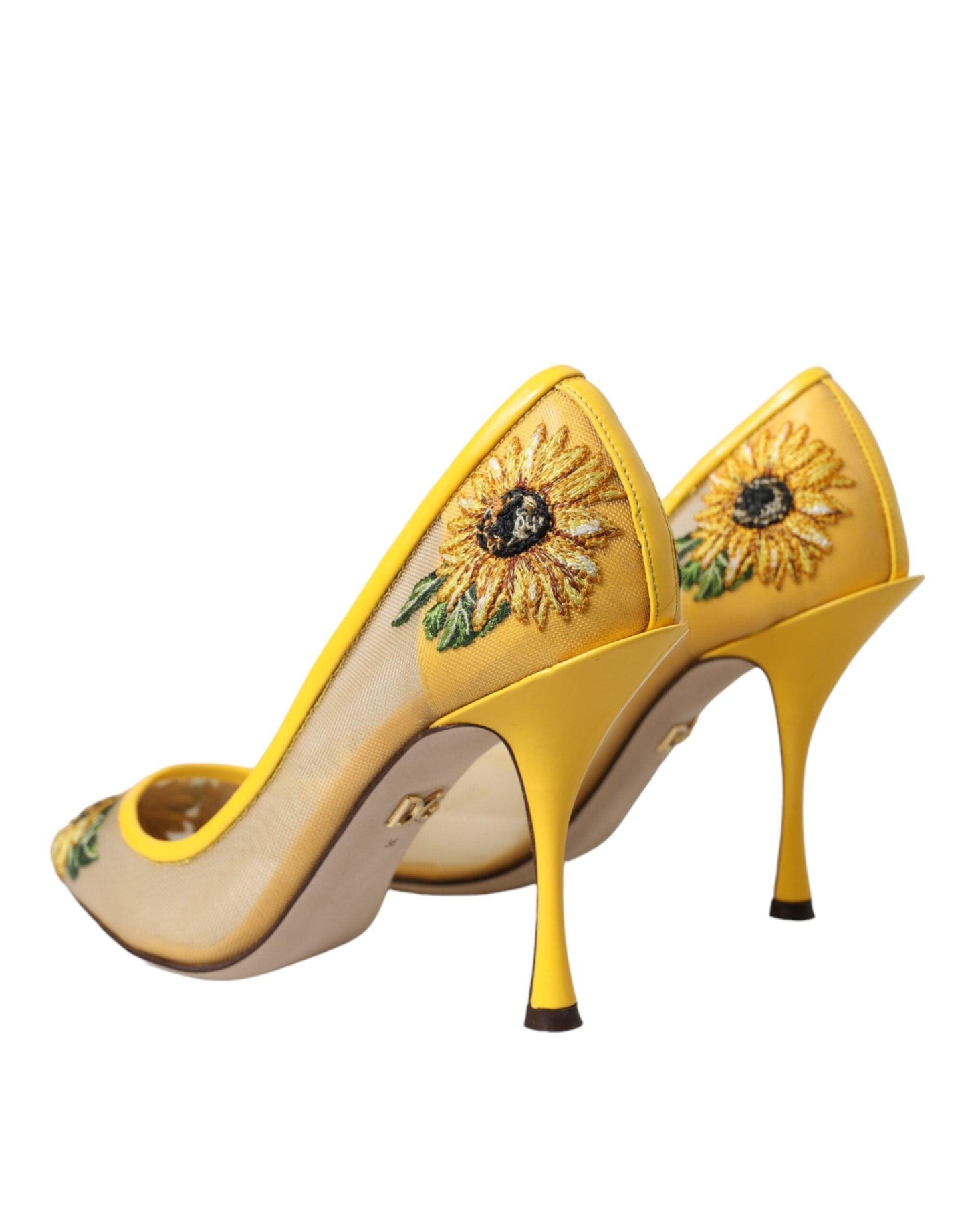 Dolce & Gabbana Yellow Sunflower Mesh Heels Pumps Shoes - Arichezz.store