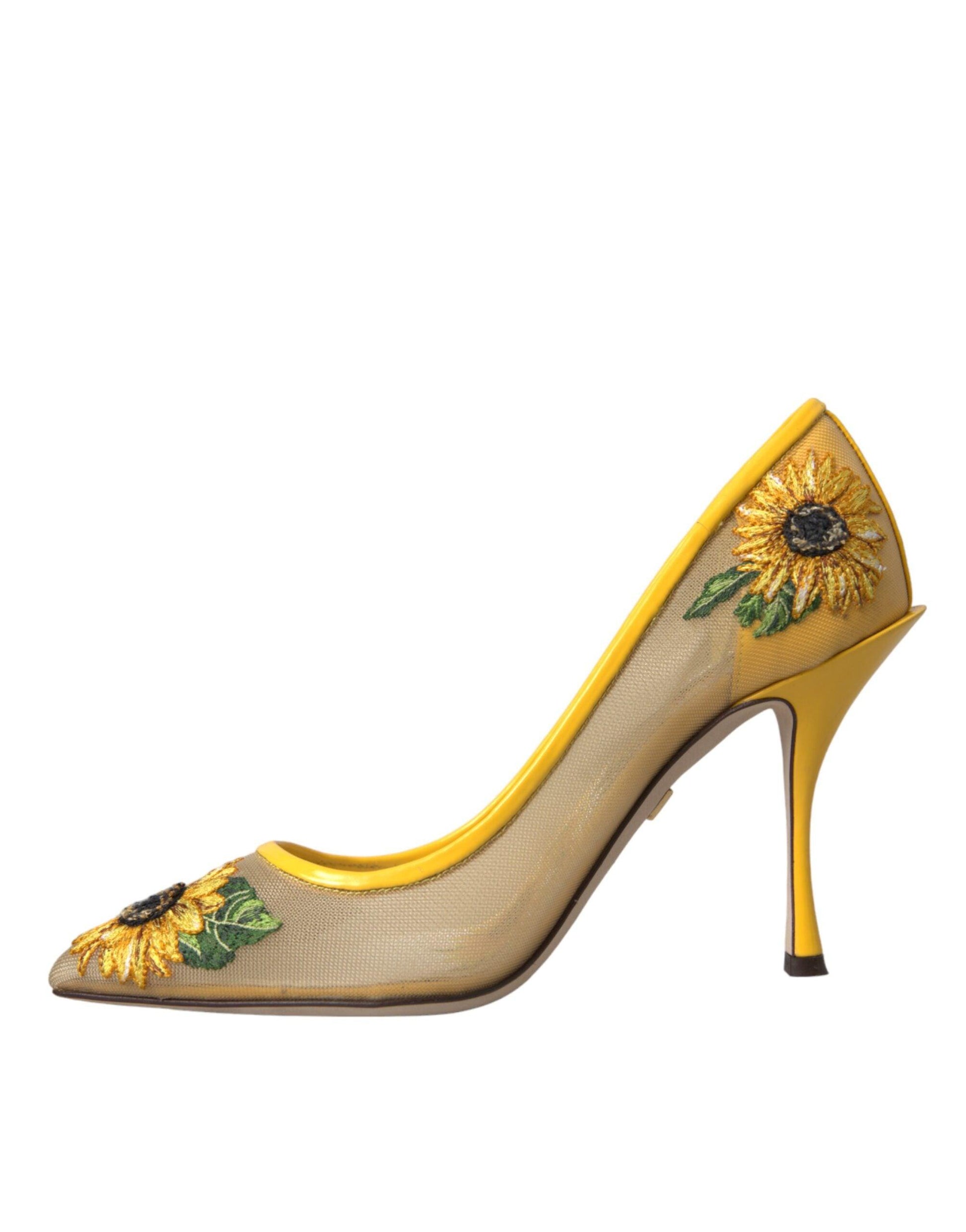 Dolce & Gabbana Yellow Sunflower Mesh Heels Pumps Shoes - Arichezz.store