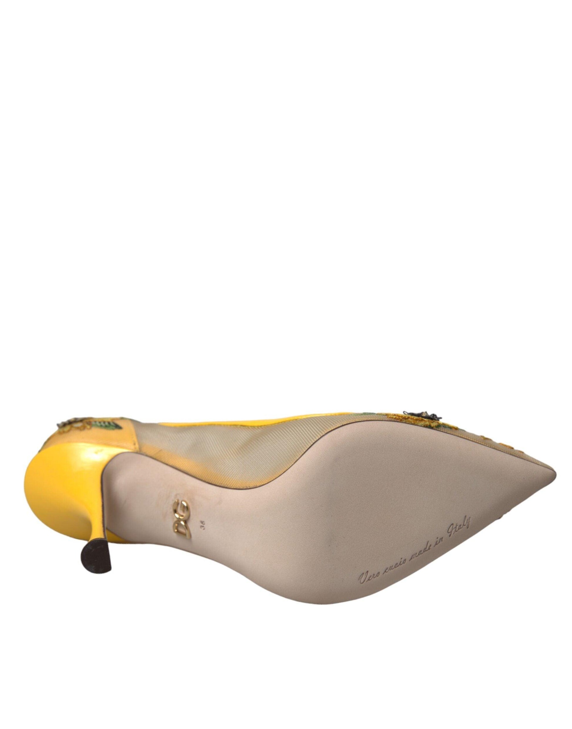 Dolce & Gabbana Yellow Sunflower Mesh Heels Pumps Shoes - Arichezz.store