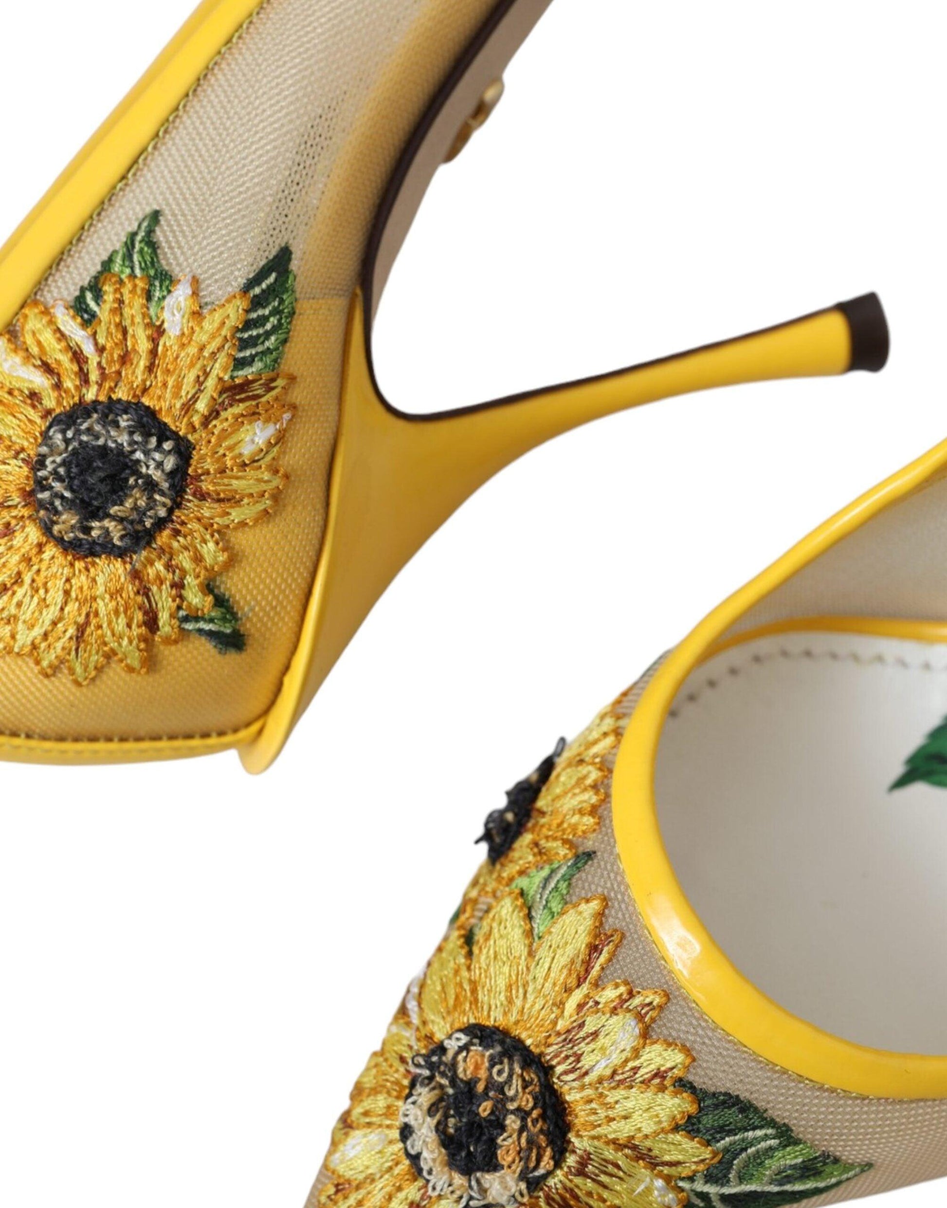 Dolce & Gabbana Yellow Sunflower Mesh Heels Pumps Shoes - Arichezz.store