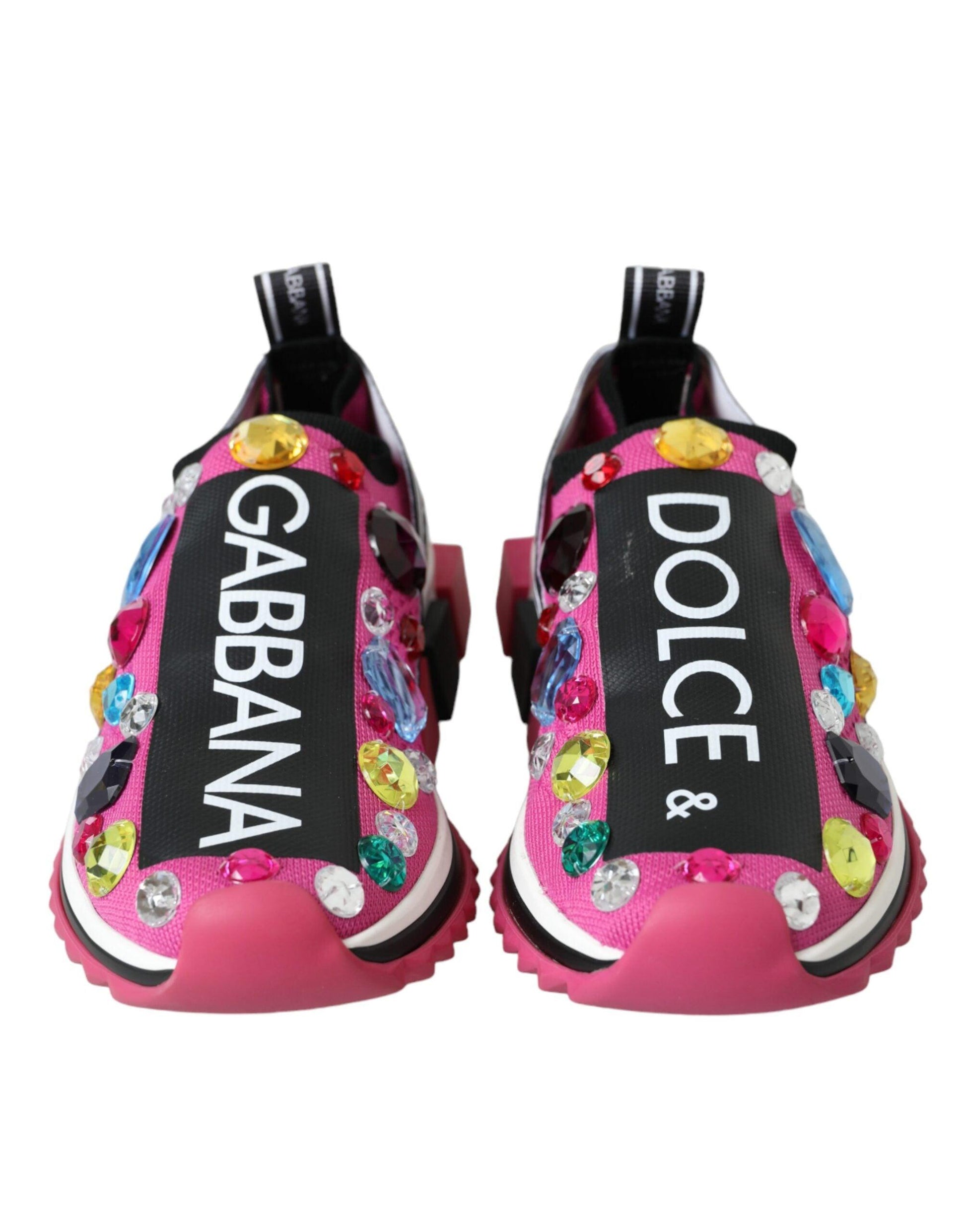 Dolce & Gabbana Pink Sorrento Crystals Sneakers Shoes - Arichezz.store