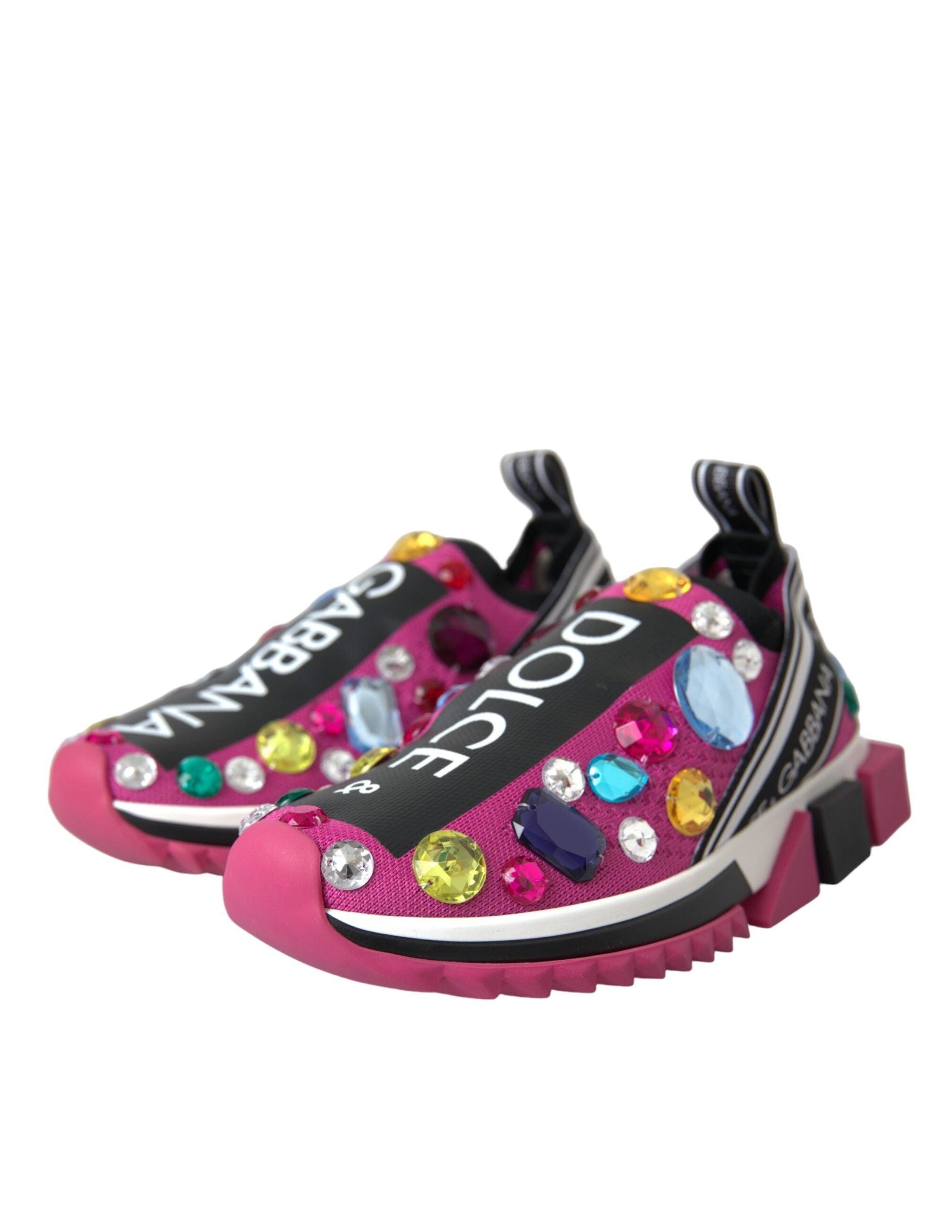 Dolce & Gabbana Pink Sorrento Crystals Sneakers Shoes - Arichezz.store