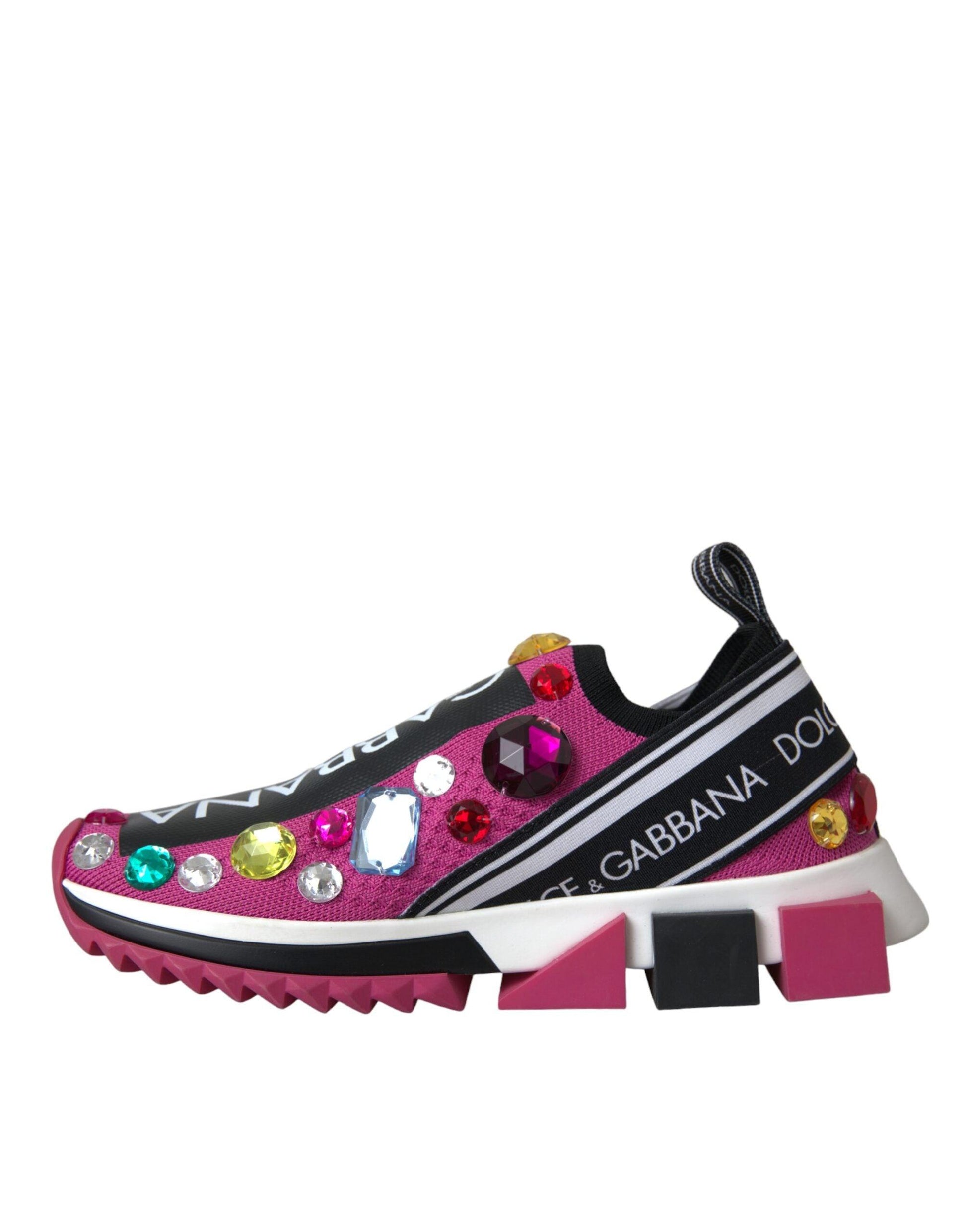 Dolce & Gabbana Pink Sorrento Crystals Sneakers Shoes - Arichezz.store