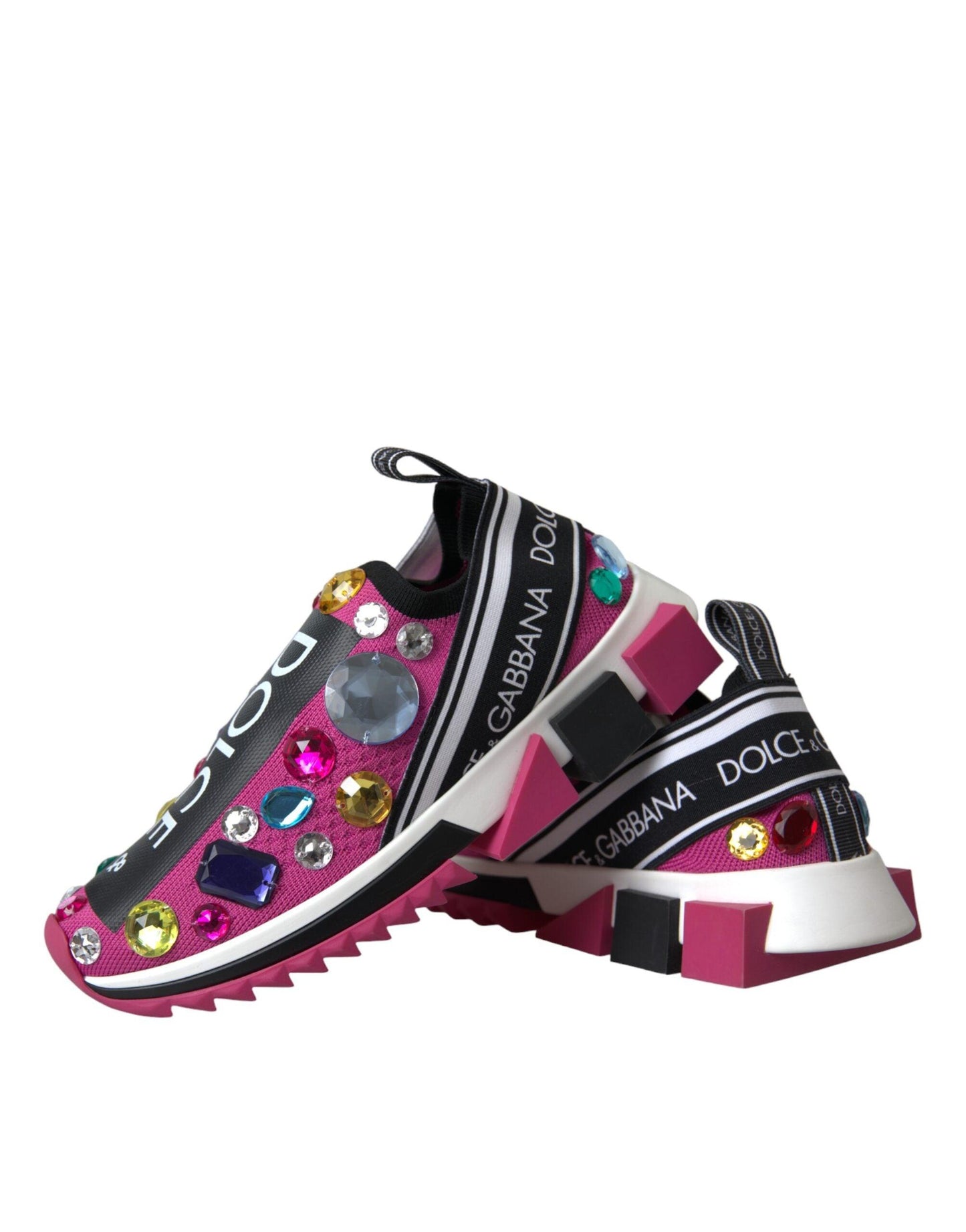 Dolce & Gabbana Pink Sorrento Crystals Sneakers Shoes - Arichezz.store